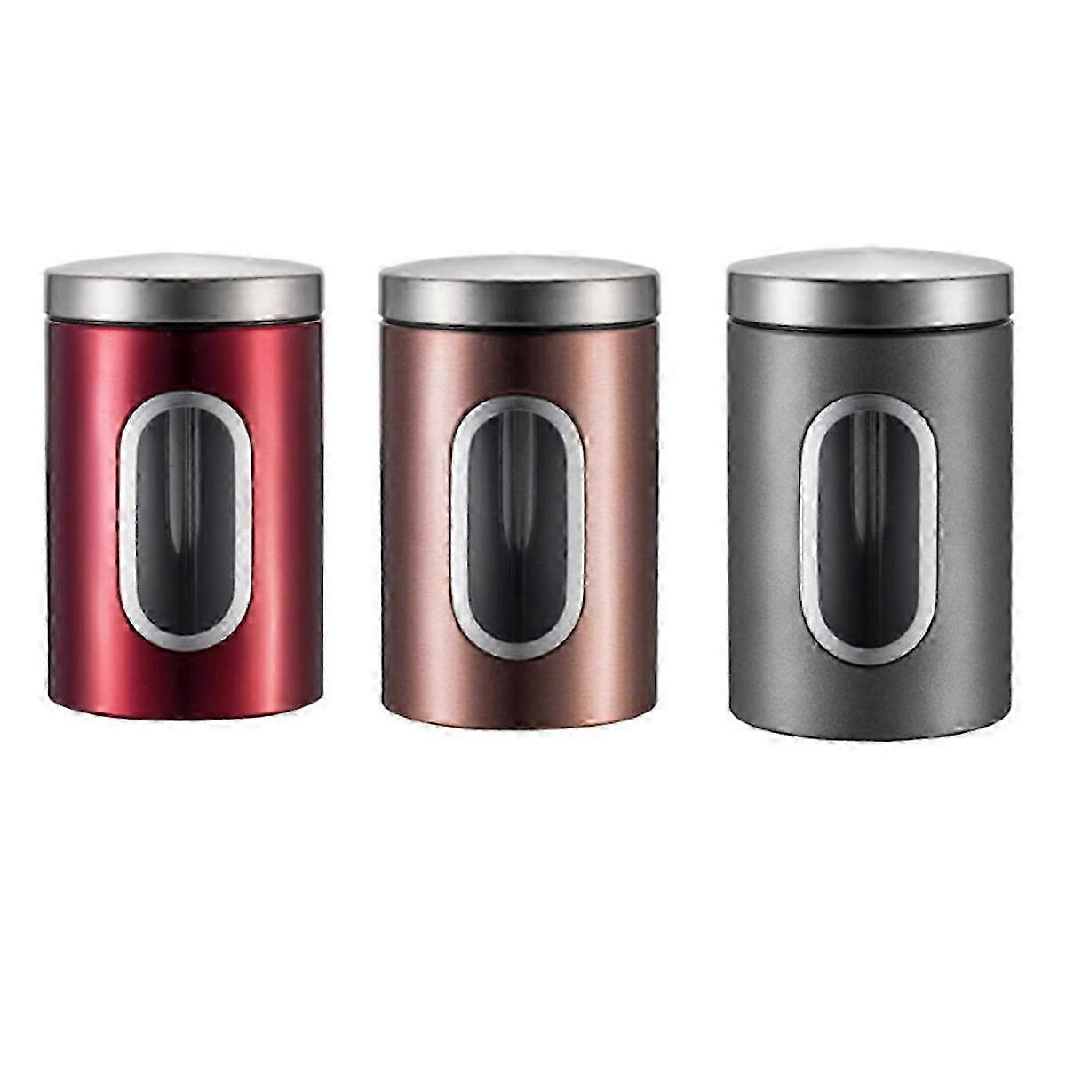 Modern Airtight Food Storage Canisters - Set of 3 Containers for Tea, Sugar & Flour