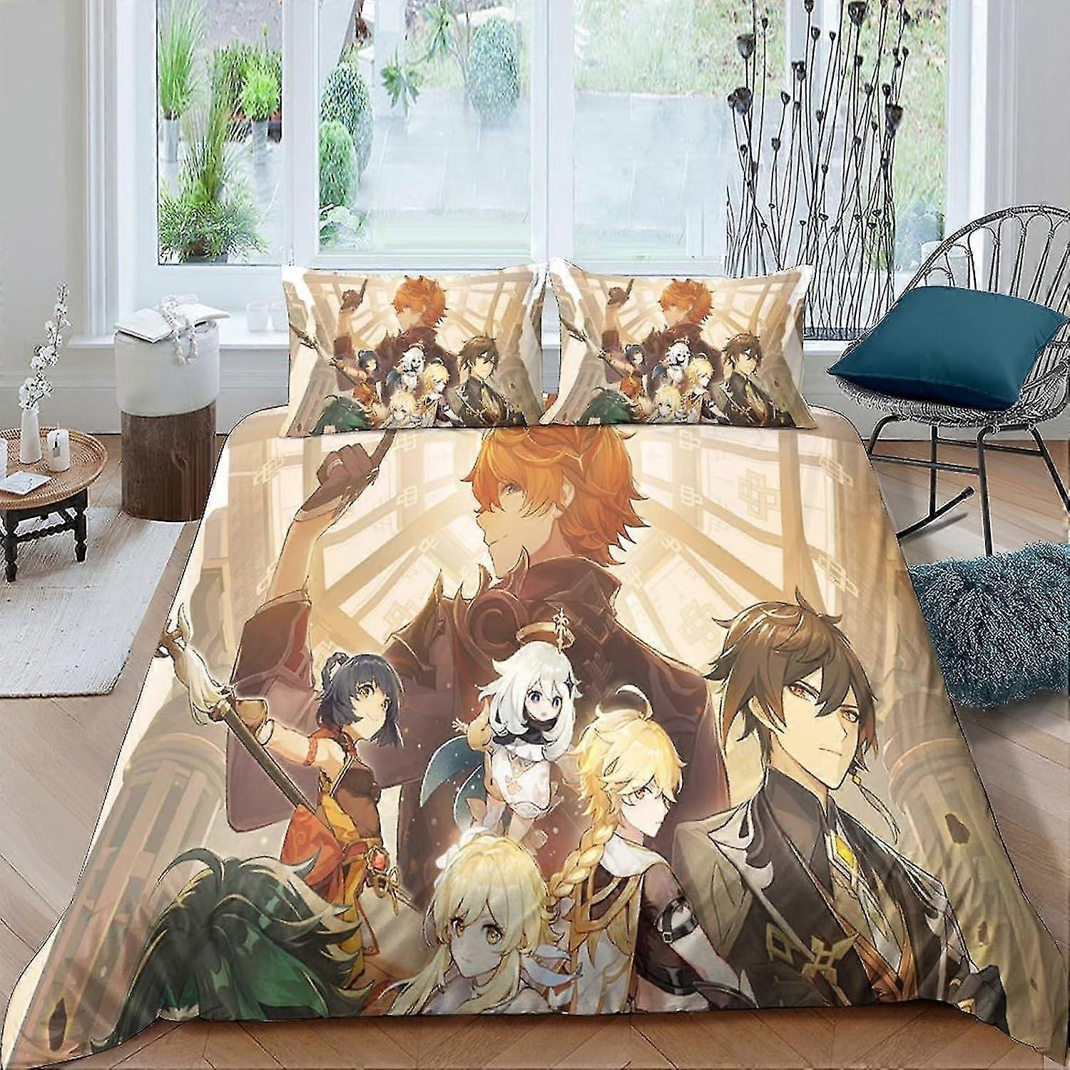 Anime Character Duvet Cover for Teens and Adults - 3D Printed Microfiber Comforter with Pillow Cases and Zipper
