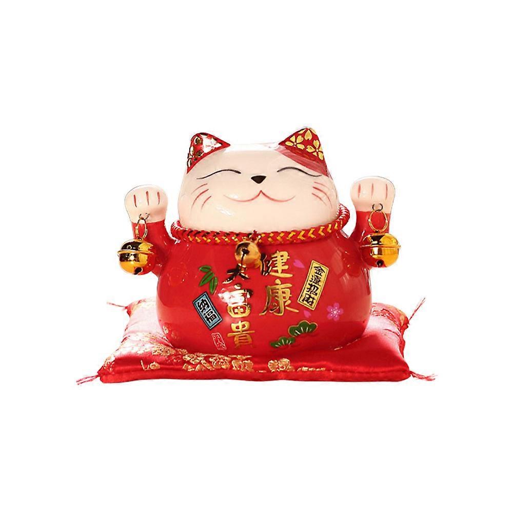 Money Saving Cat Adorable Ceramic Coin Bank Red Color Good Fortune Home Cat Statue Ornament 1Set