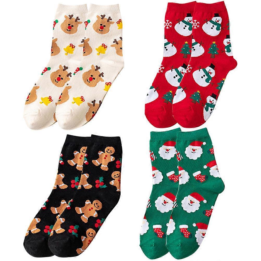 Funny Socks Winter Warm Socks Christmas Holiday Socks Colorful Fuzzy Socks Black 4Pairs