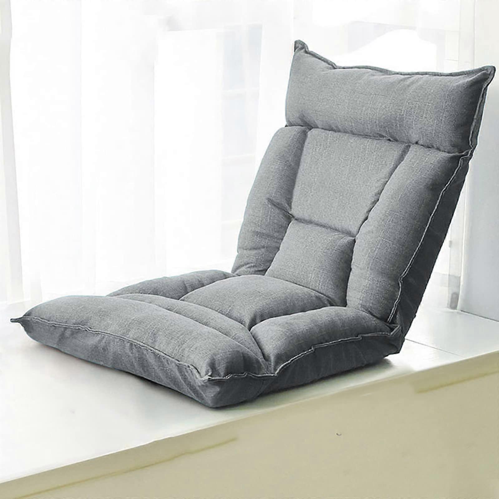 Floor chair with backrest, foldable meditation chair, portable floor lounger, storage bag, gray