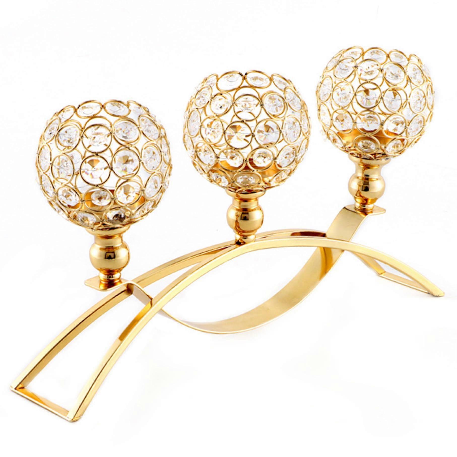 Crystal Candle Holder, Arched Bridge Design, Gold Finish, Crystal Glass, Stable Base, Size: Medium