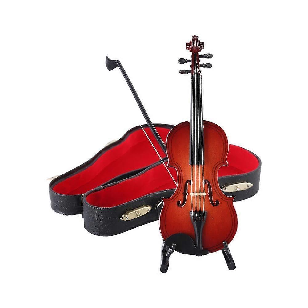 Tiny Violin with Sound 16 cm, Miniature Wooden Violin with Stand, Bow and Case, Ideal for Collectors and Gifts