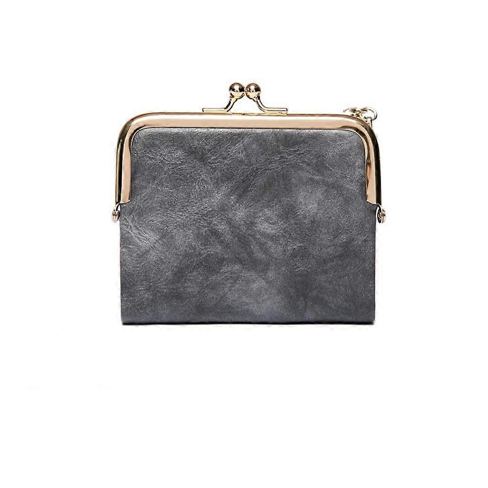 Ladies' wallet, small, compact, doublefolded, leather, vintage coin purse with zipper and kiss lock, gray, 1 pc 1 pc Gray