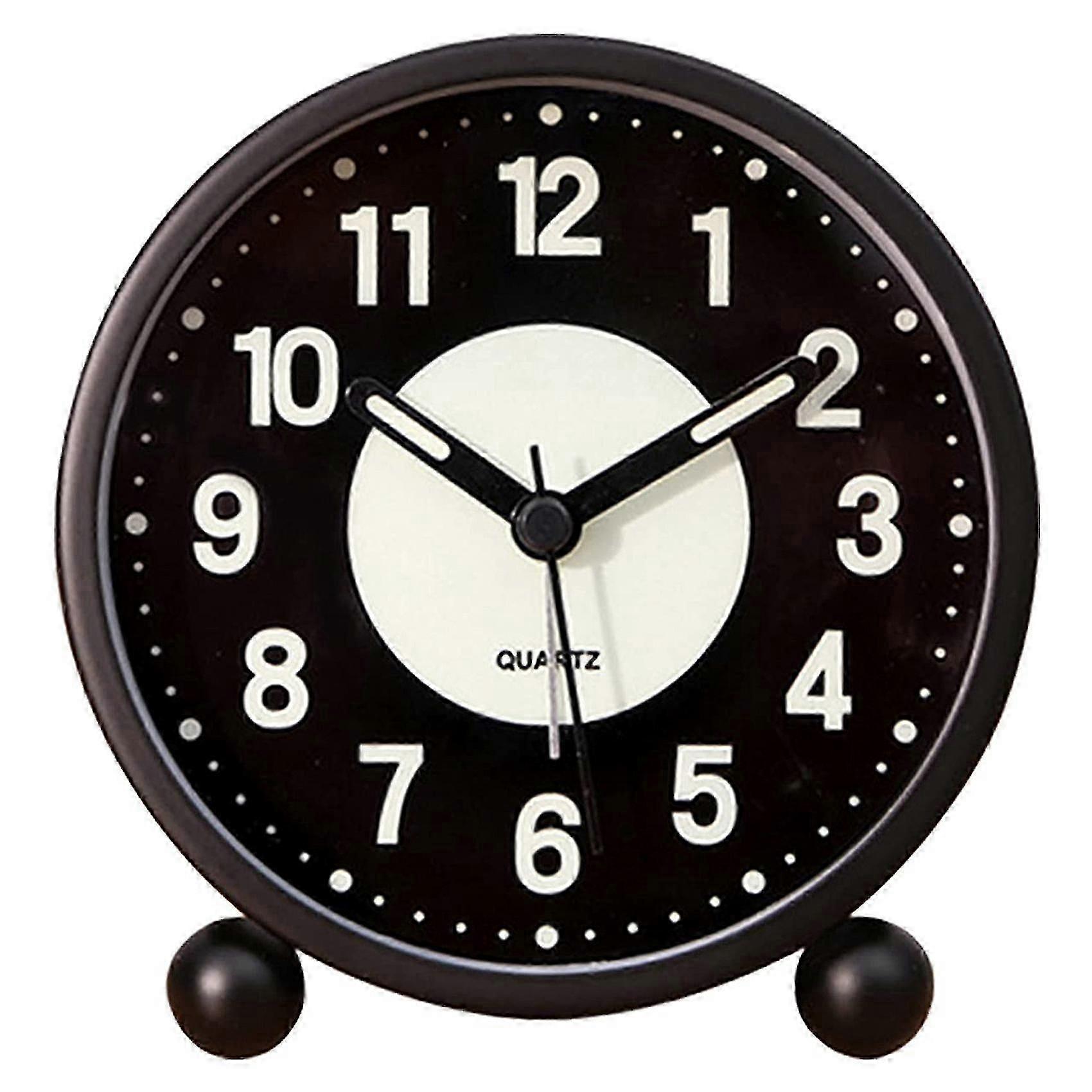 Alarm Clock Luminous 4 inchRound Silent Analog Table Clock Non-Ticking,Battery Operated with Loud A hwy