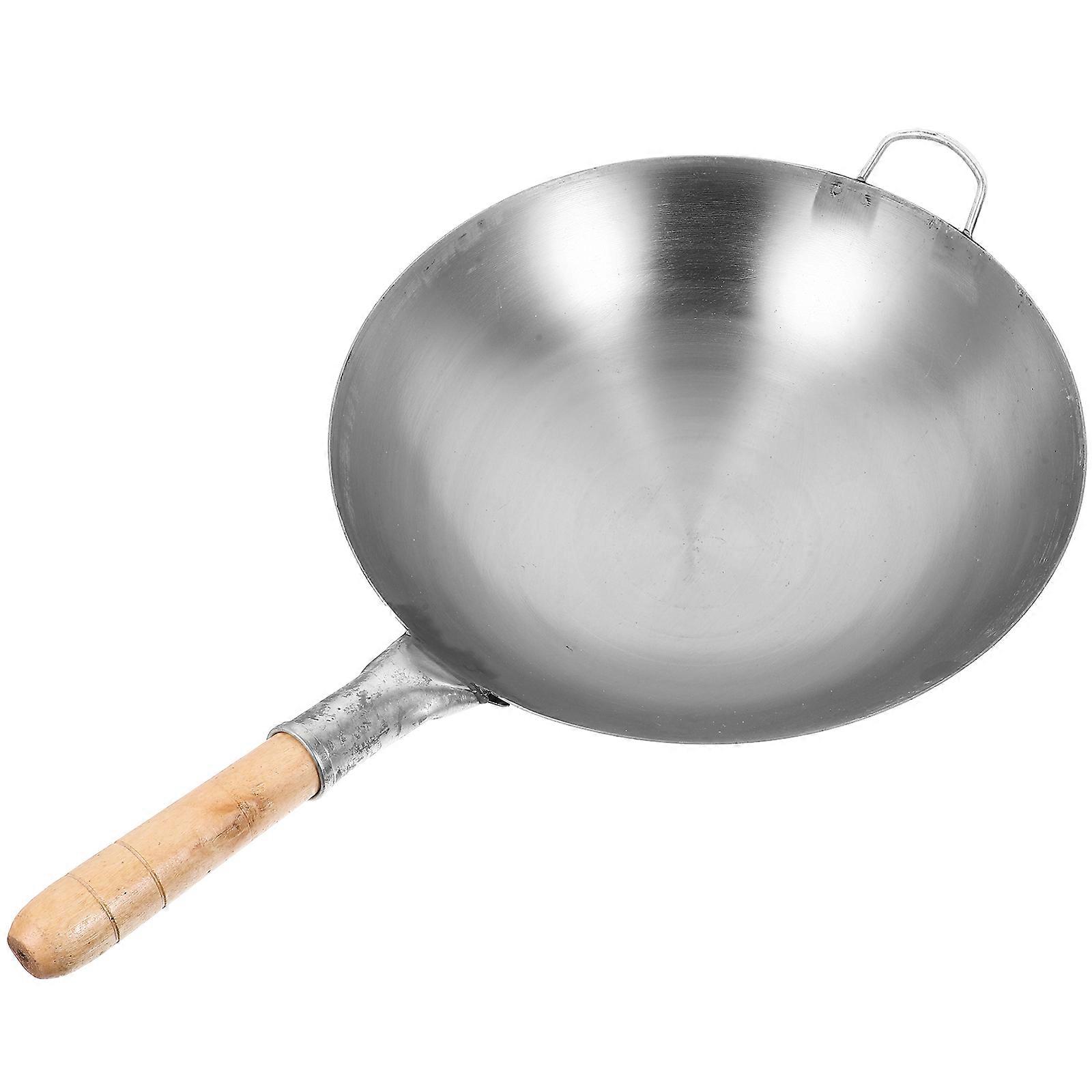 Stainless Steel Wok for Cooking Round Bottom Single Handle for Scrambled Eggs Grey 63X38X10CM 1Pc