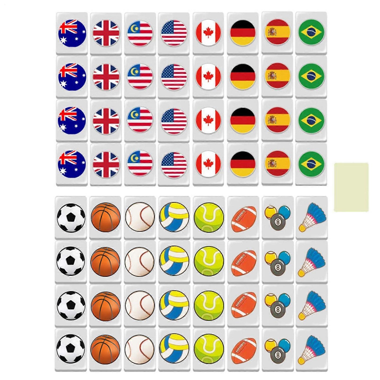 Generic Mahjong Tiles with Flag Design | Portable Mahjong Set with National Flags | Family Game for Travel and Picnics