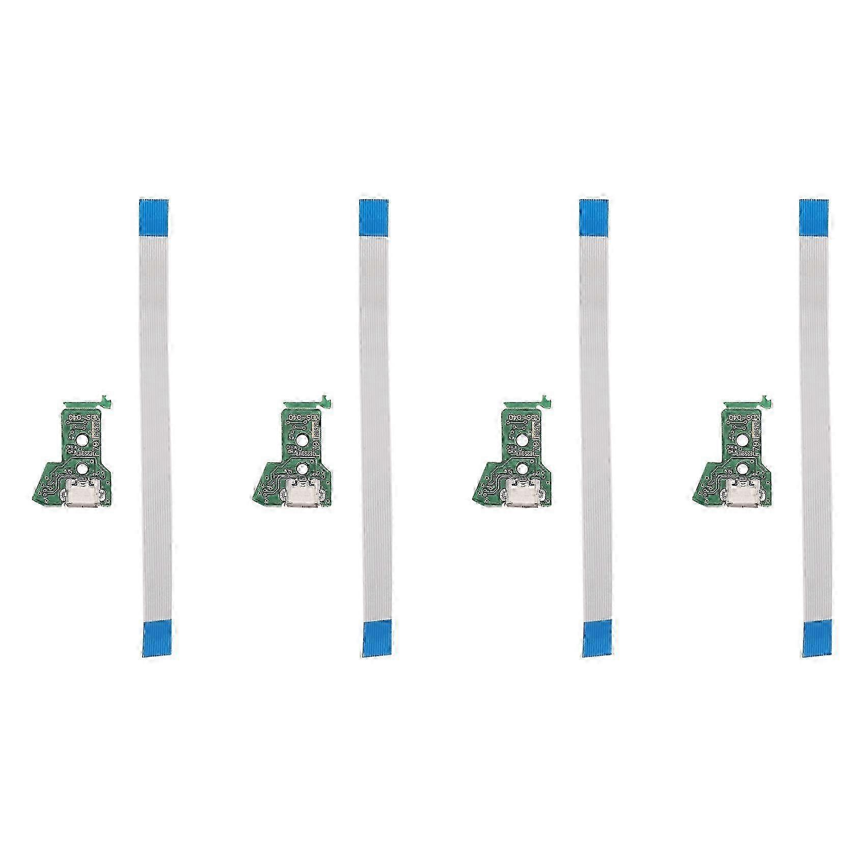 4-Pack USB Charging Socket Circuit Board Compatible with PS4 Controller - 12-Pin Cable Port Replacement Parts