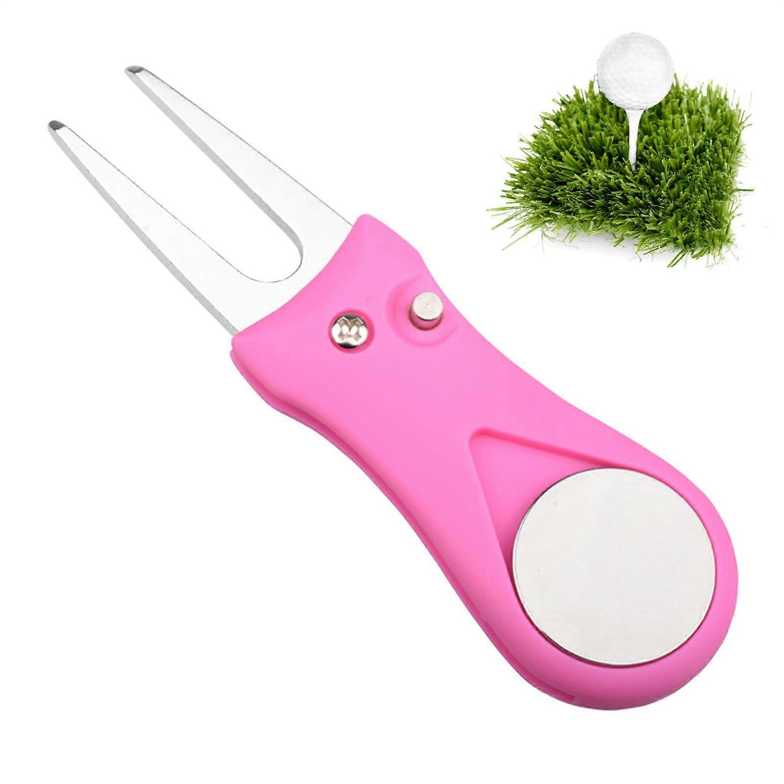 Golf pitch fork tool – magnetic button ball marker, foldable metal, green tool, multipurpose pitch mark fixer for golfers