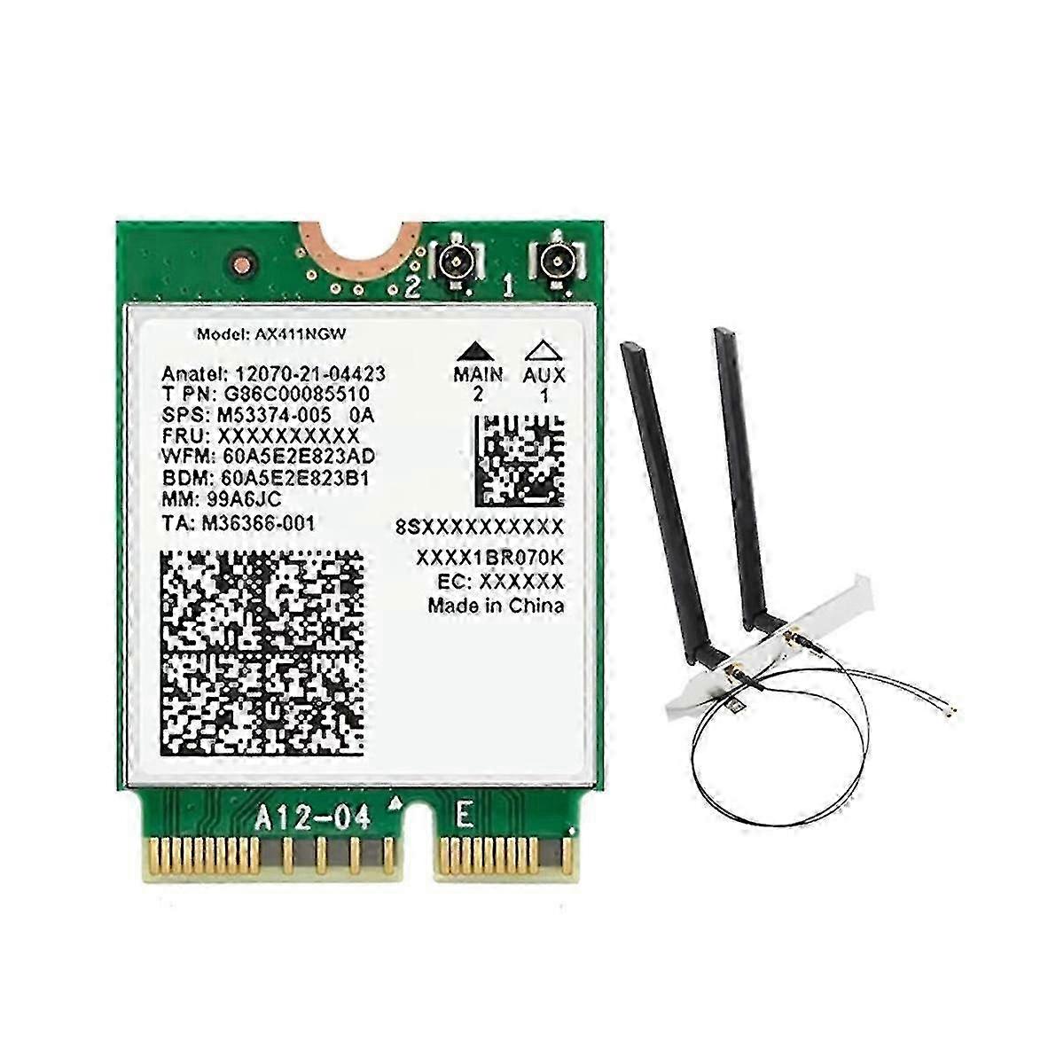 For AX411 WiFi Card+2X8DB Antenna WiFi 6E CNVio2 BT 5.3 -Band 5374Mbps Module for Laptop/PC Win10/1 hwy
