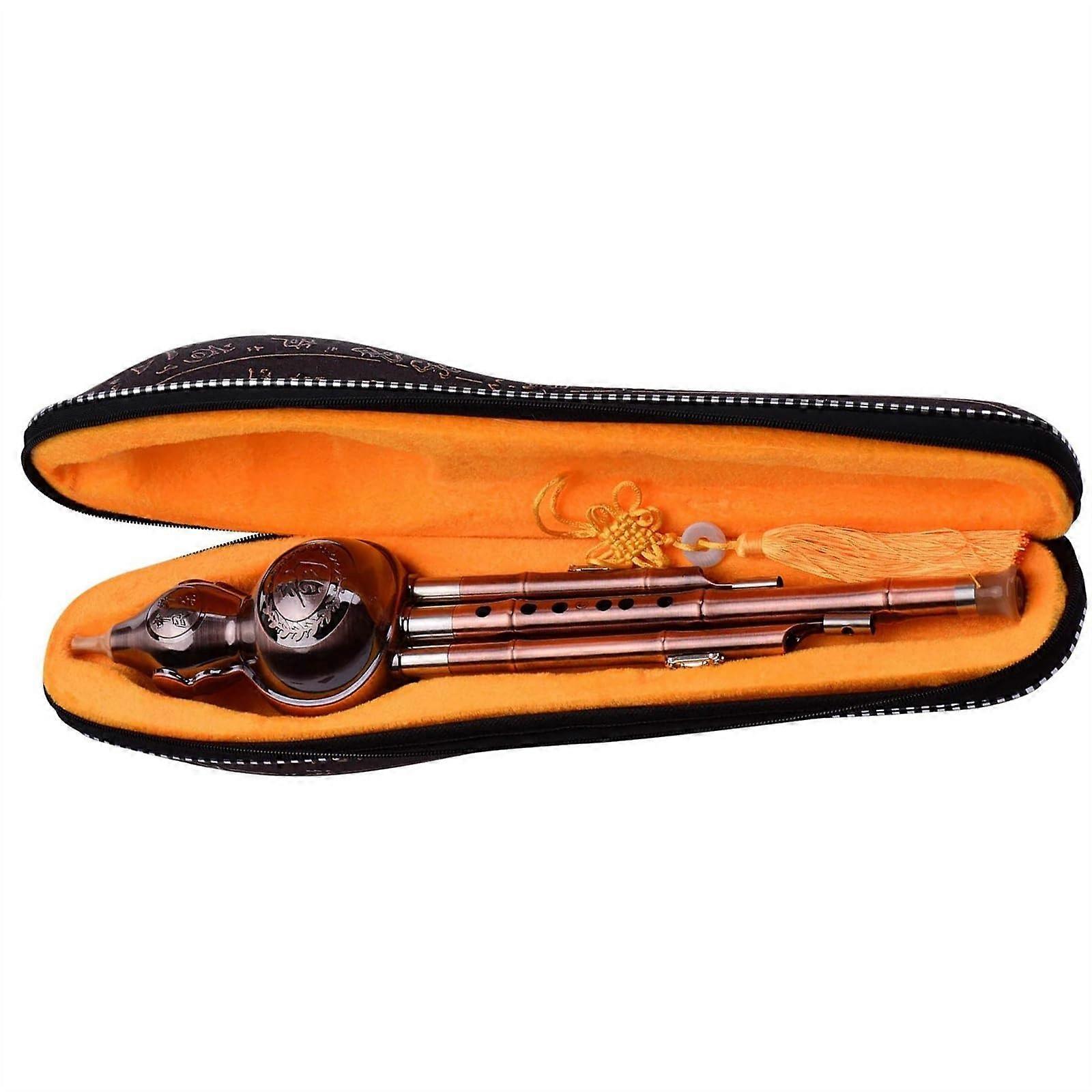 3TonCKeyHulusiFlute Made of Aluminum with CopperPlated Pipes, Chinese Traditional Instrument with Case Professional Hulusi
