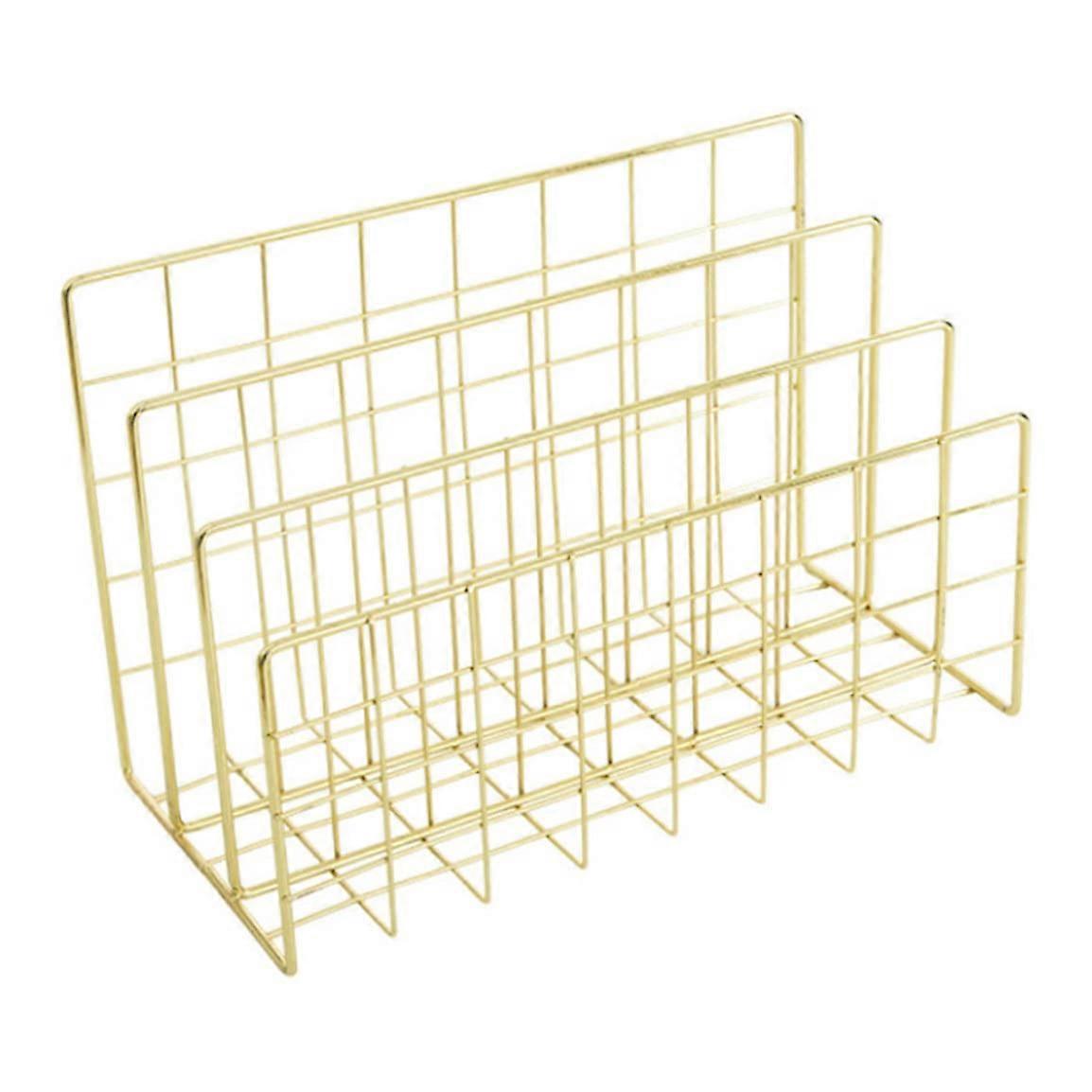 Metal Desk Letter Tray Organizer, Golden Metal Paper Holder with 3 Compartments, Office Storage Solution for Letters and Documents