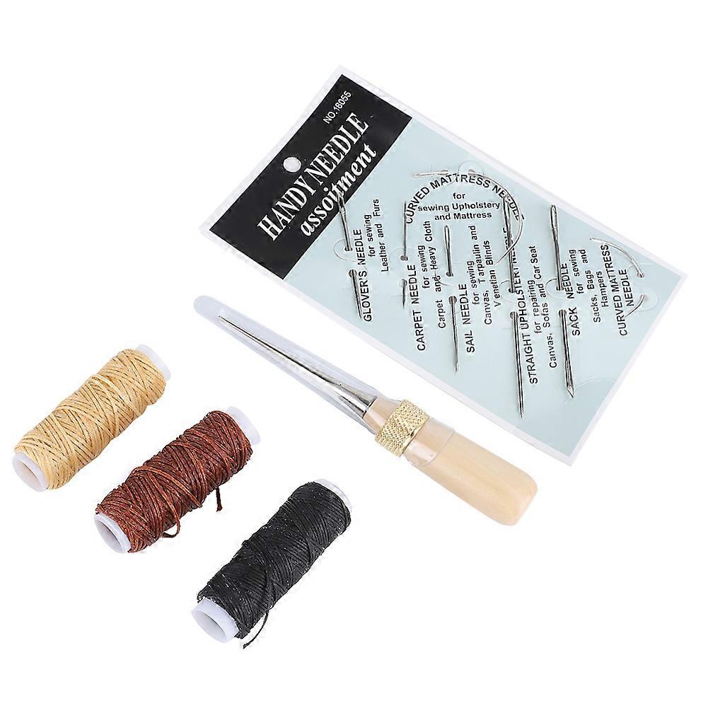 DIY Handwork Craft Leather Hand Sewing Tools Needle Thread Thimble Awl Kit