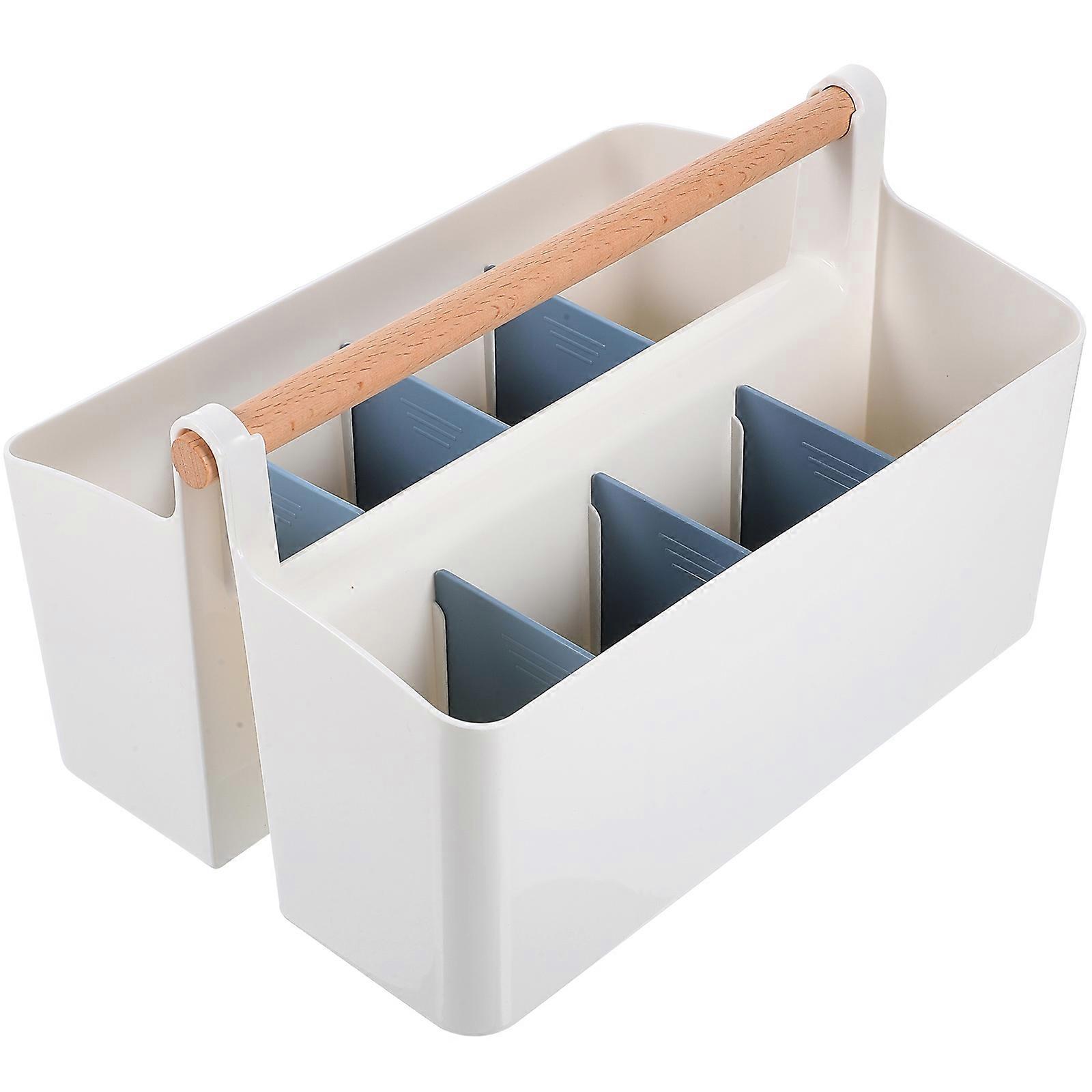 Blue Plastic Desktop Organizer with Multi-grid Storage for Pens Brushes and Cosmetics 70 characters