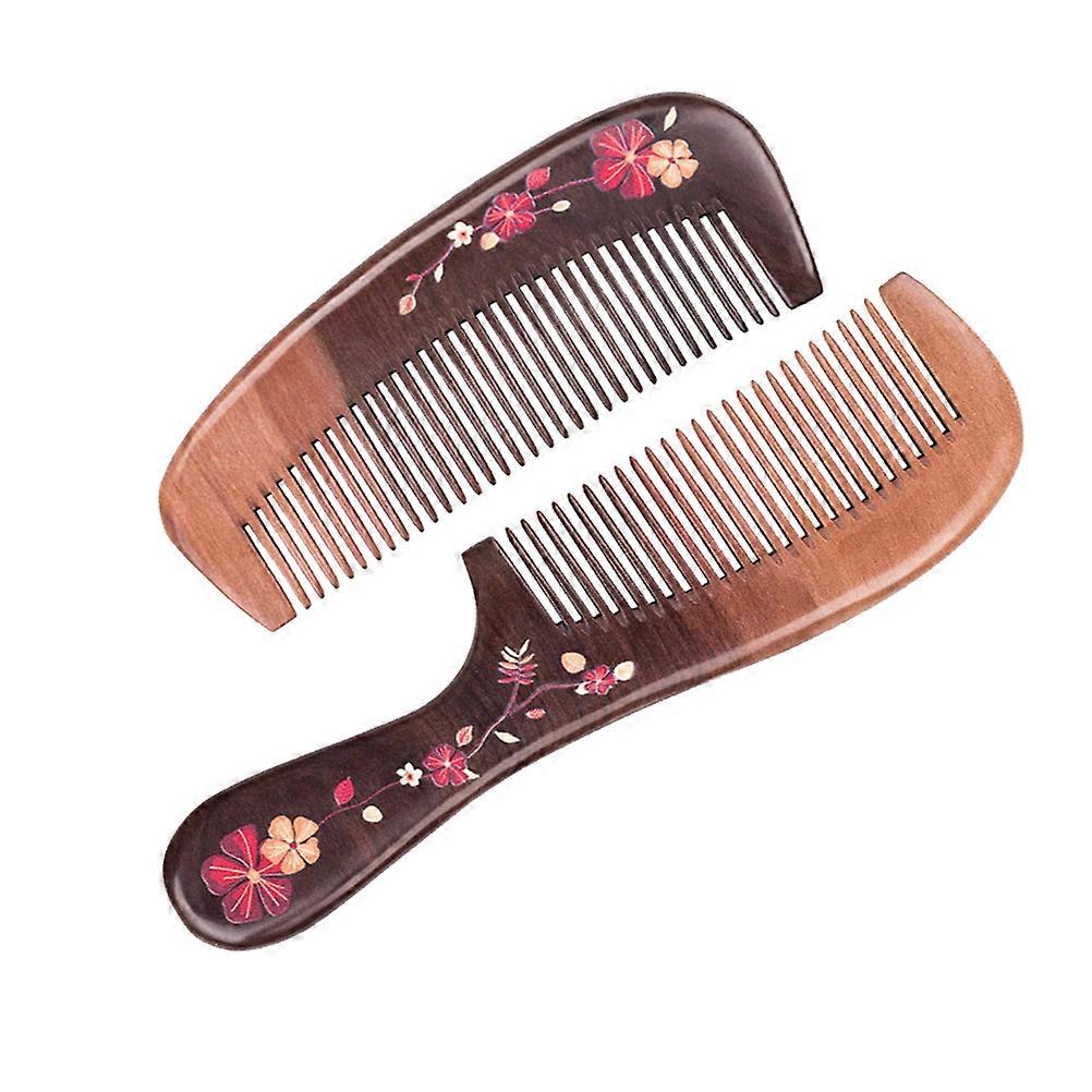 Girl Hair Comb Anti Static Scalp Massage Wood Stereoscopic Relief For Ladies Salon Use Coffee Color 18 6x5cm 2Pcs In 1Set