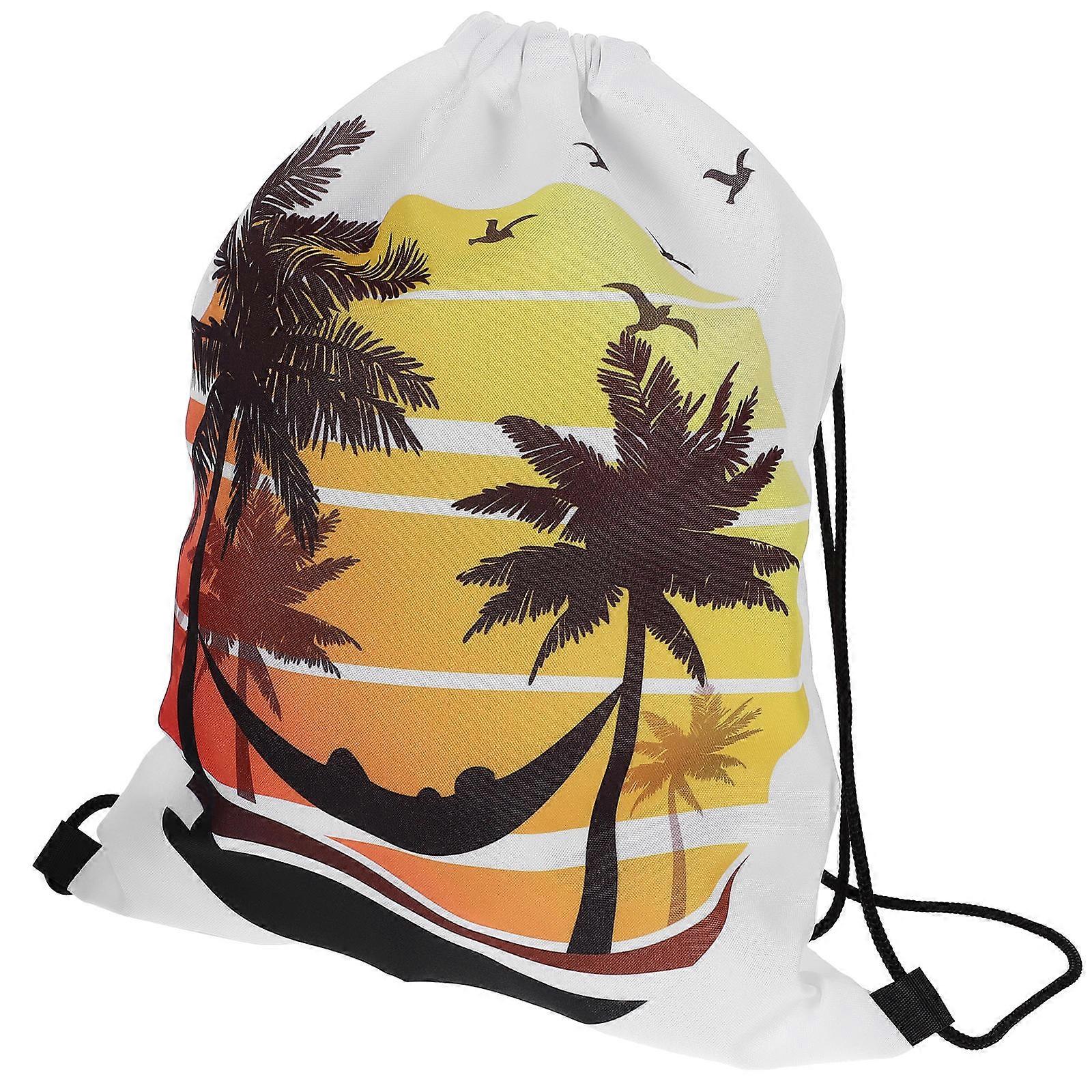 Hawaiian Drawstring Pouch Rectangular Shape Portable For Outdoor Activities Polyester 1Pack