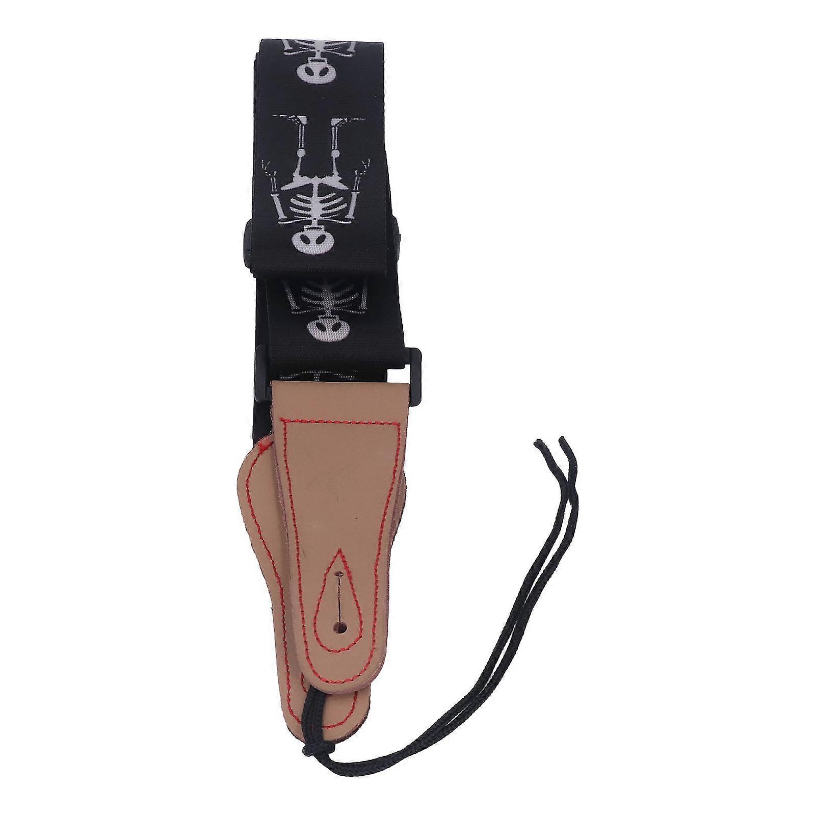 Black Skull Guitar Strap Polyester PU Universal Rock Style Cool Bass Strap for Banjo Mandolin