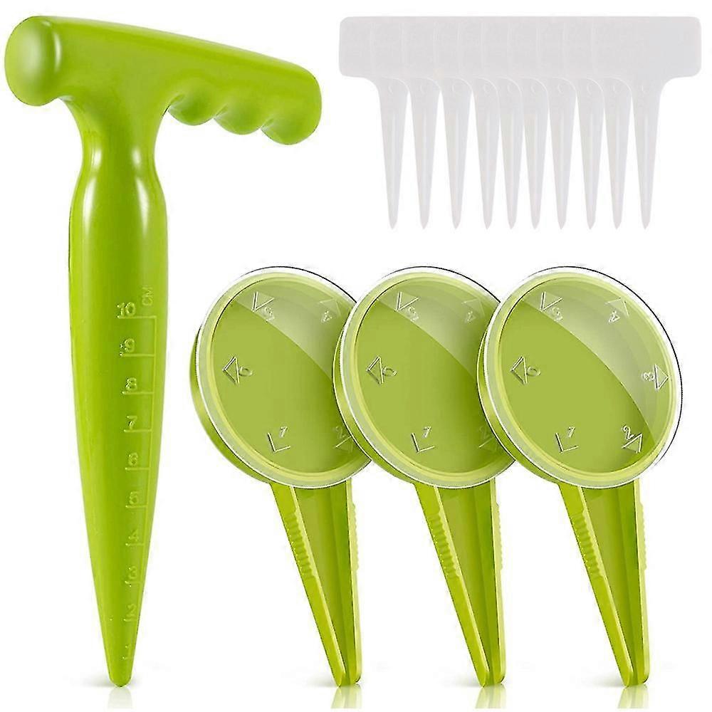 14pcs Seed Dispenser Planter Tool Set - Adjustable Garden Seeder Sower with 5 Dial Settings, Plant Dibber with Measurements, T-Type Plastic Plant Labe