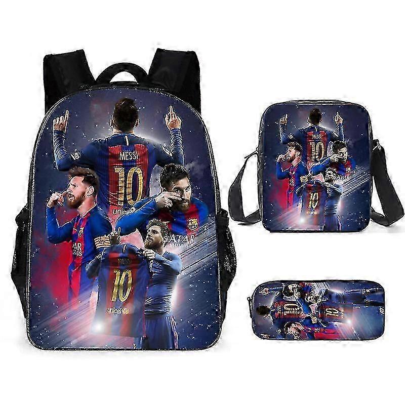 Lionel Messi Temalı Çocuk Sırt Çantası Seti - Okul, Öğle Yemeği ve Kalem Çantaları ile Dinozor Tasarımı