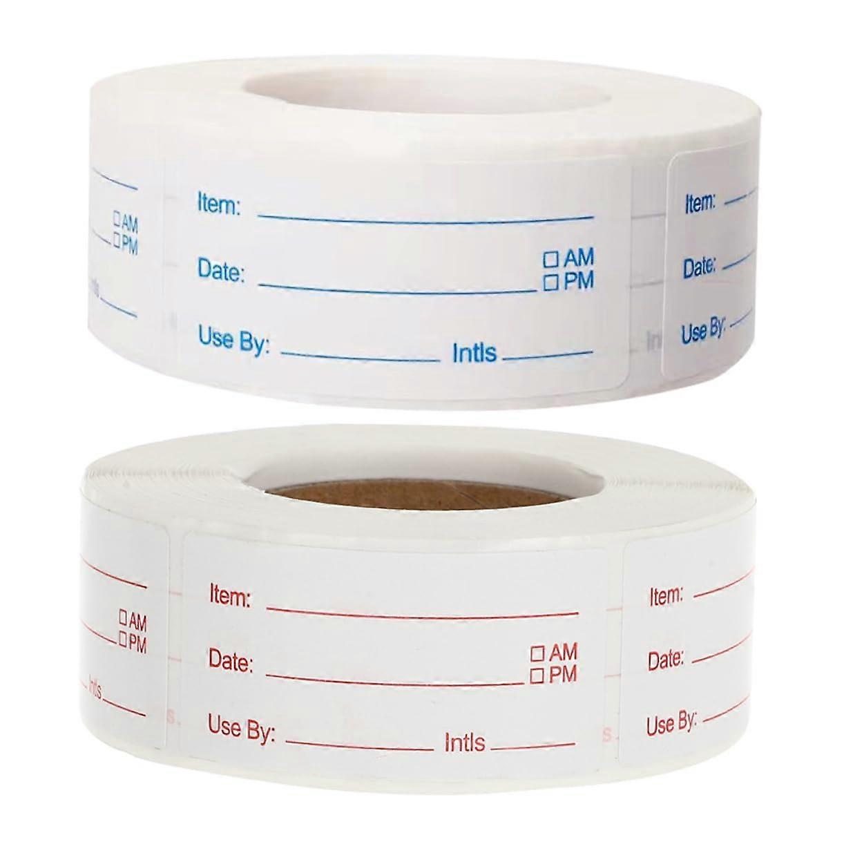 2 Rolls Food Date Labels Red Blue Removable Stickers for Refrigerator and Storage Containers for Labeling Food in an Organized Kitchen