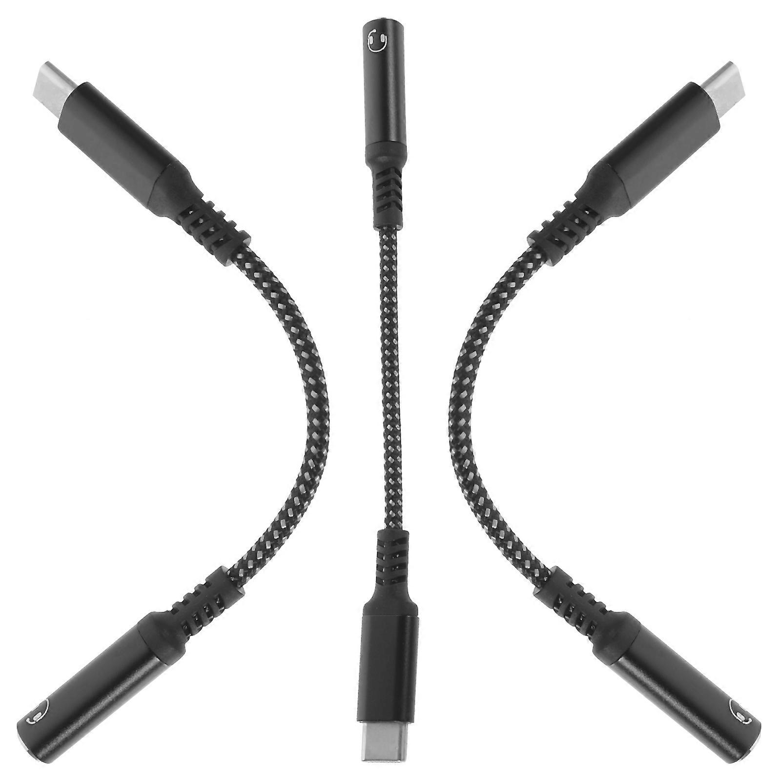Type-C to 3.5mm Headphone Adapter Cable for Smartphone Black with Durable Nylon and Aluminum Alloy