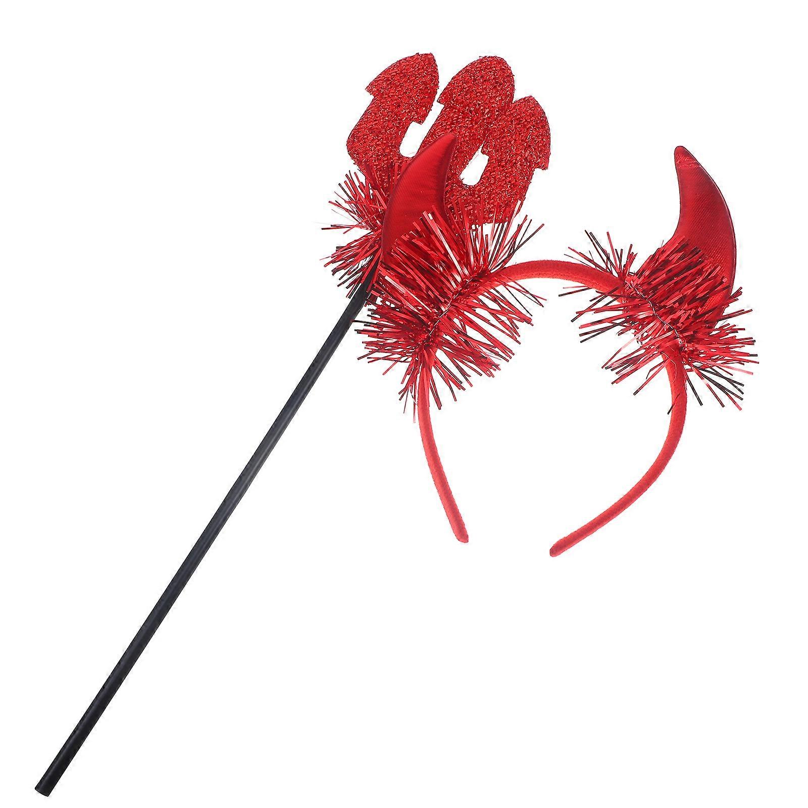 Costume Headbands Devil Theme Role-Playing Prop Trident Shape Red For Halloween Party Stage Performance Accessory 1Set