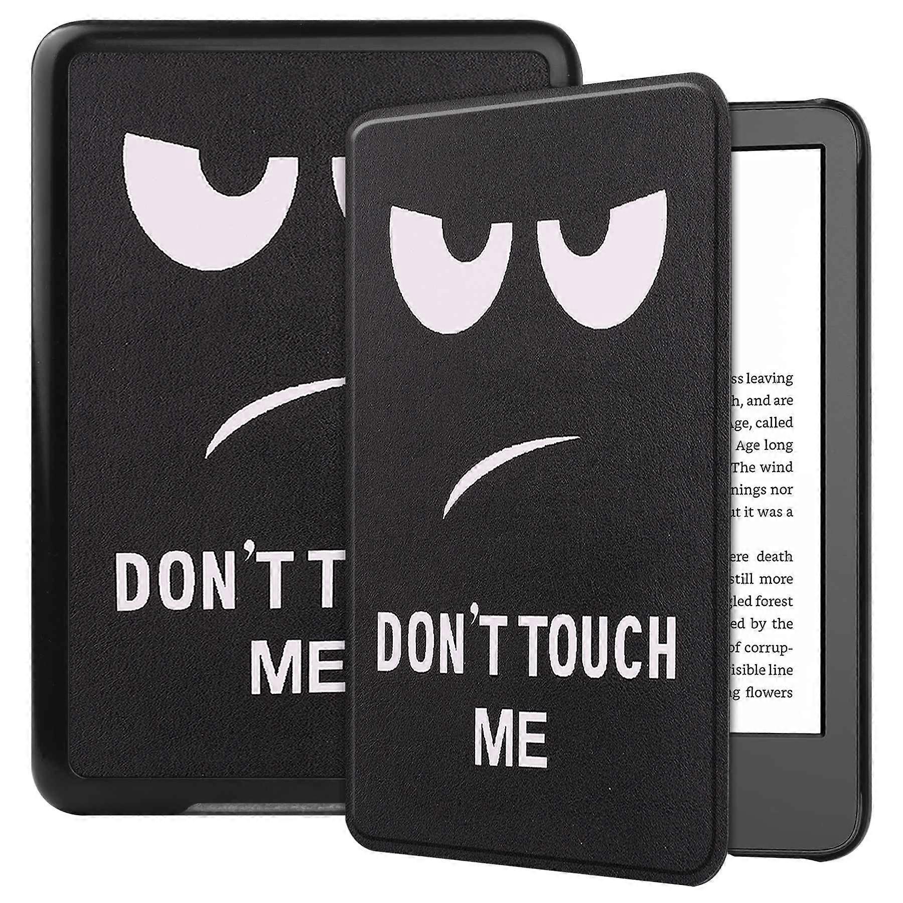 TKdaddy For Amazon Kindle 6" (2022) PU Leather + PC Protective Case Pattern Printing Auto Sleep Wake E-Reader Cover Don't Touch Me