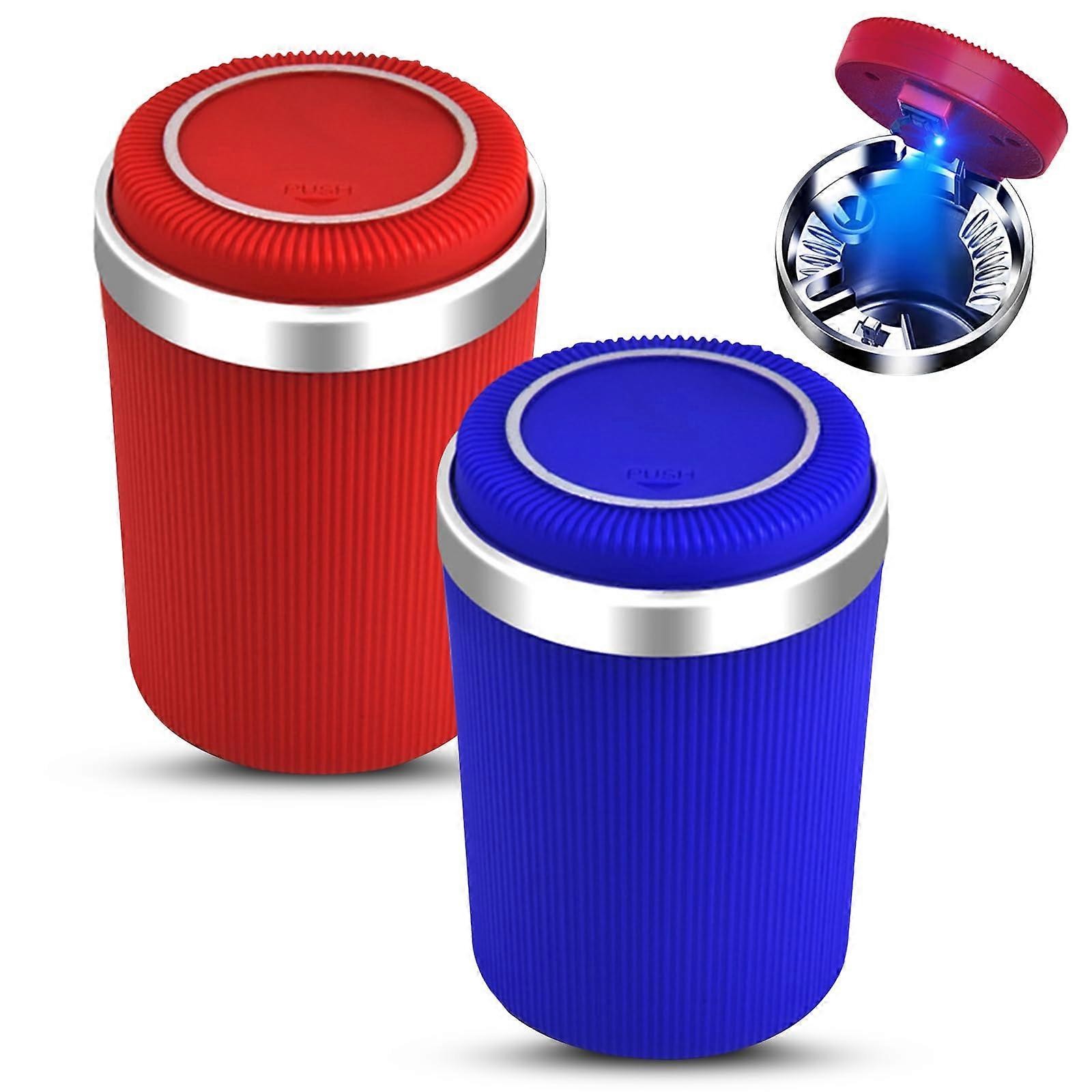 Car Ashtray with Lid, Automatic LED Light, Flame Retardant, Sealed, Removable,  Temperature Resistant, Large Capacity (Pack of 2) Ref: 3741
