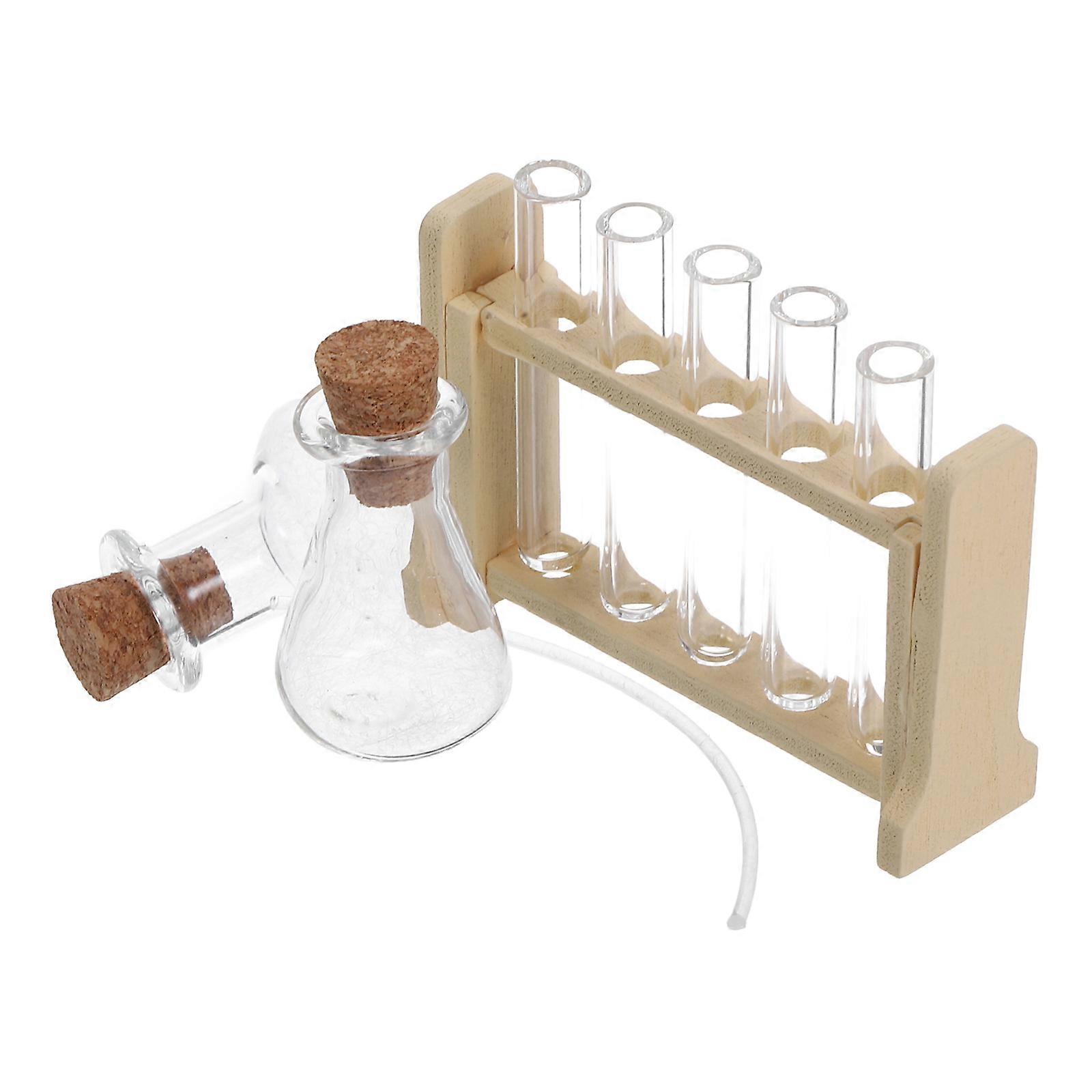 Wooden Micro Lab Test Tube Rack Set for Dollhouse Storage with Tubes for Educational Experiments and Miniature Scene Props