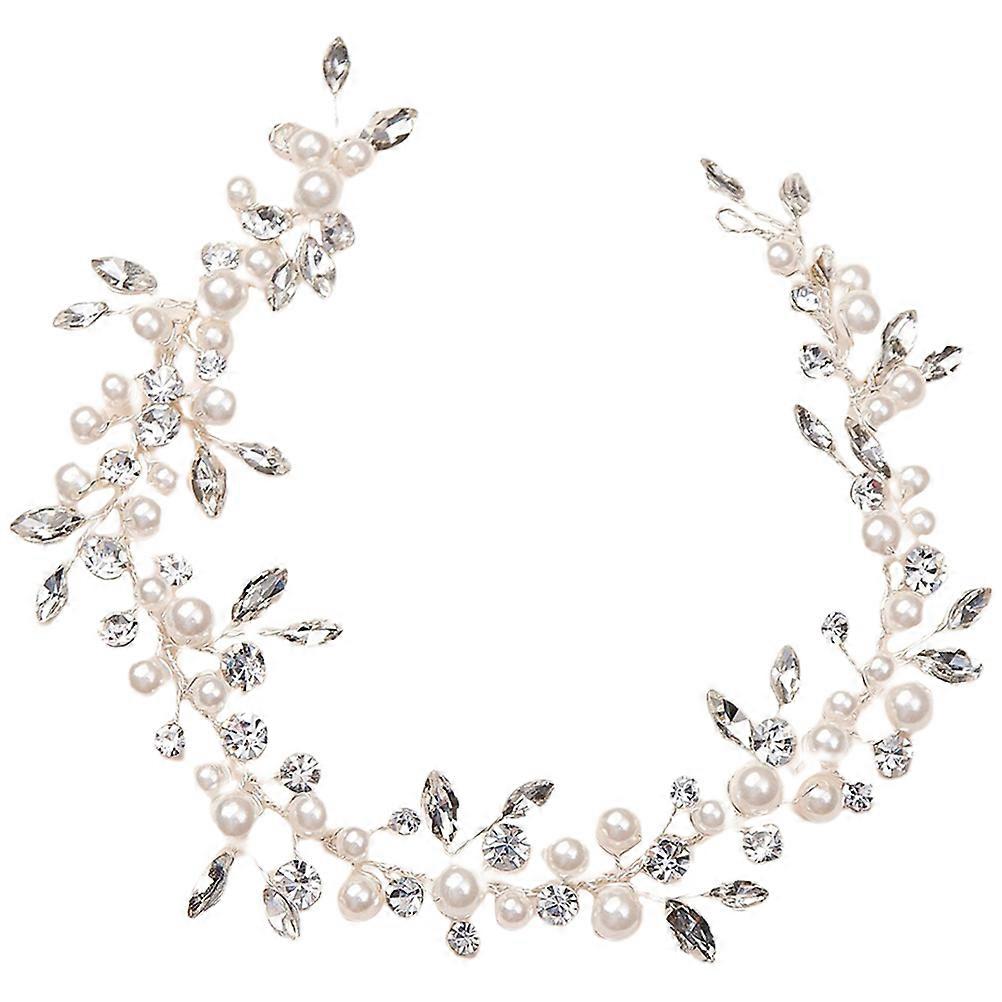 Pearl and Rhinestone Wedding Headpiece for Brides in Silver Color with Metal Craftsmanship