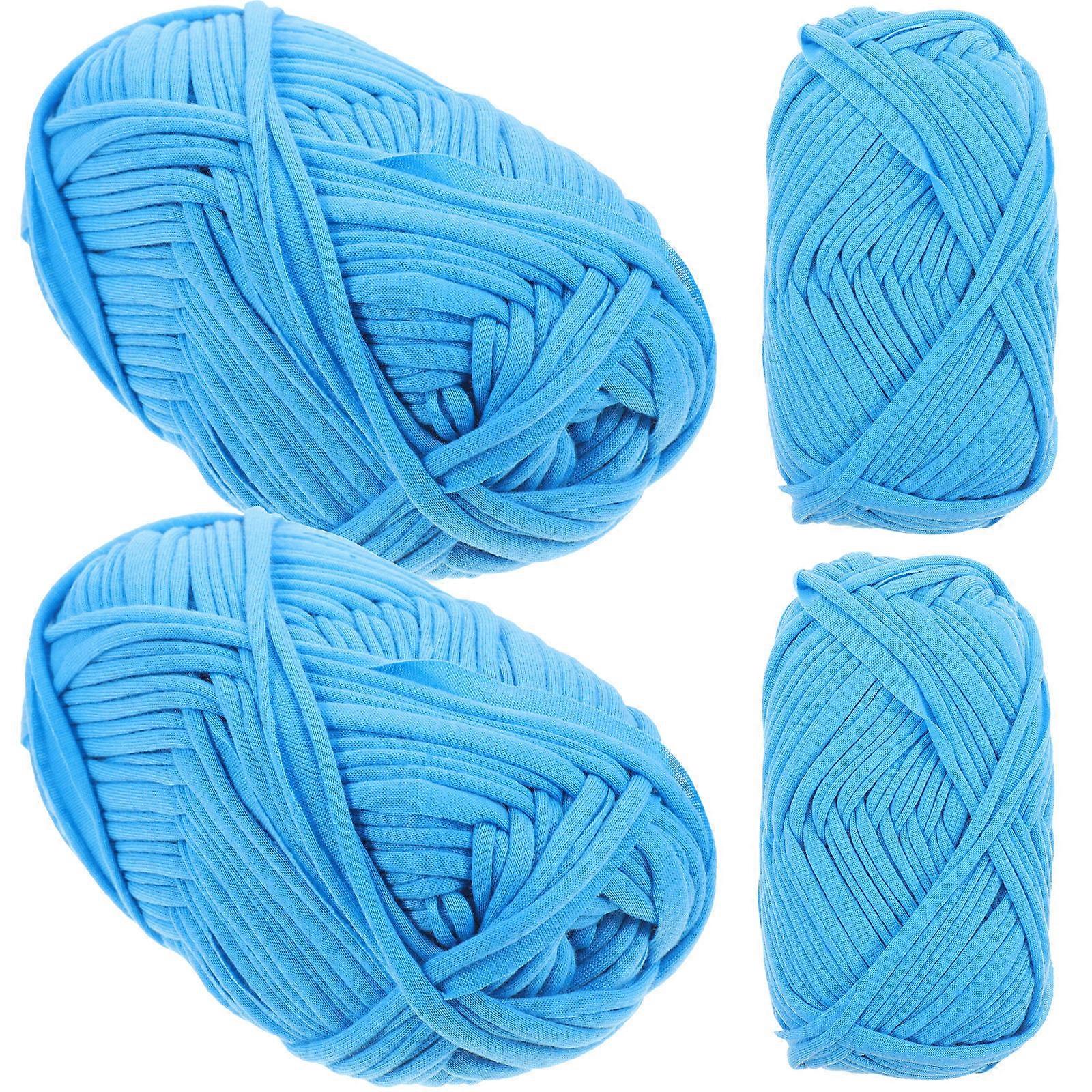 4 Rolls Of Blue Braided Yarns For Knitting Supply And DIY Fun Handicraft Crocheting Suitable For Craft Projects