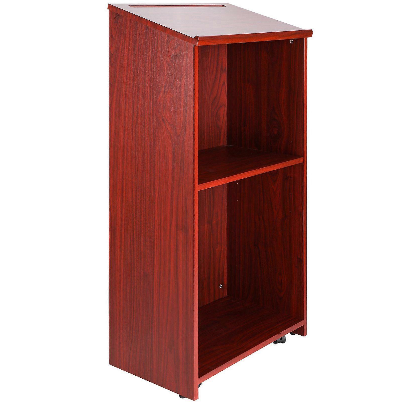 Podium Stand, 47 in Hostess Stand with 4 Rolling Wheels, Wood Podium with Storage Shelves, and Slant Desktop, Lecterns & Podiums