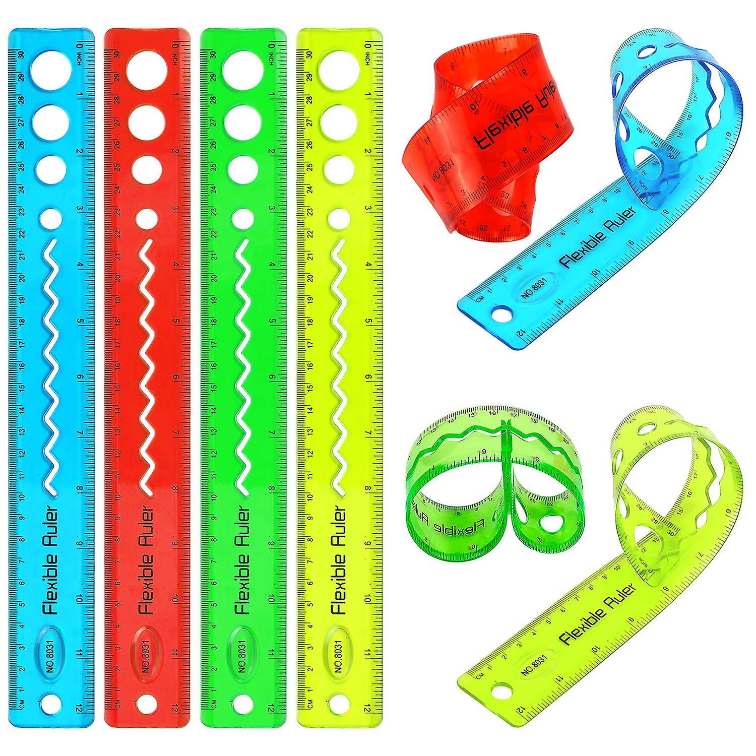 8 Packs 4 Colors Flexible Ruler 12 Inch Soft Plastic Ruler Clear Straight Ruler With Inches And Metric For Workshop Office School Home Supplies