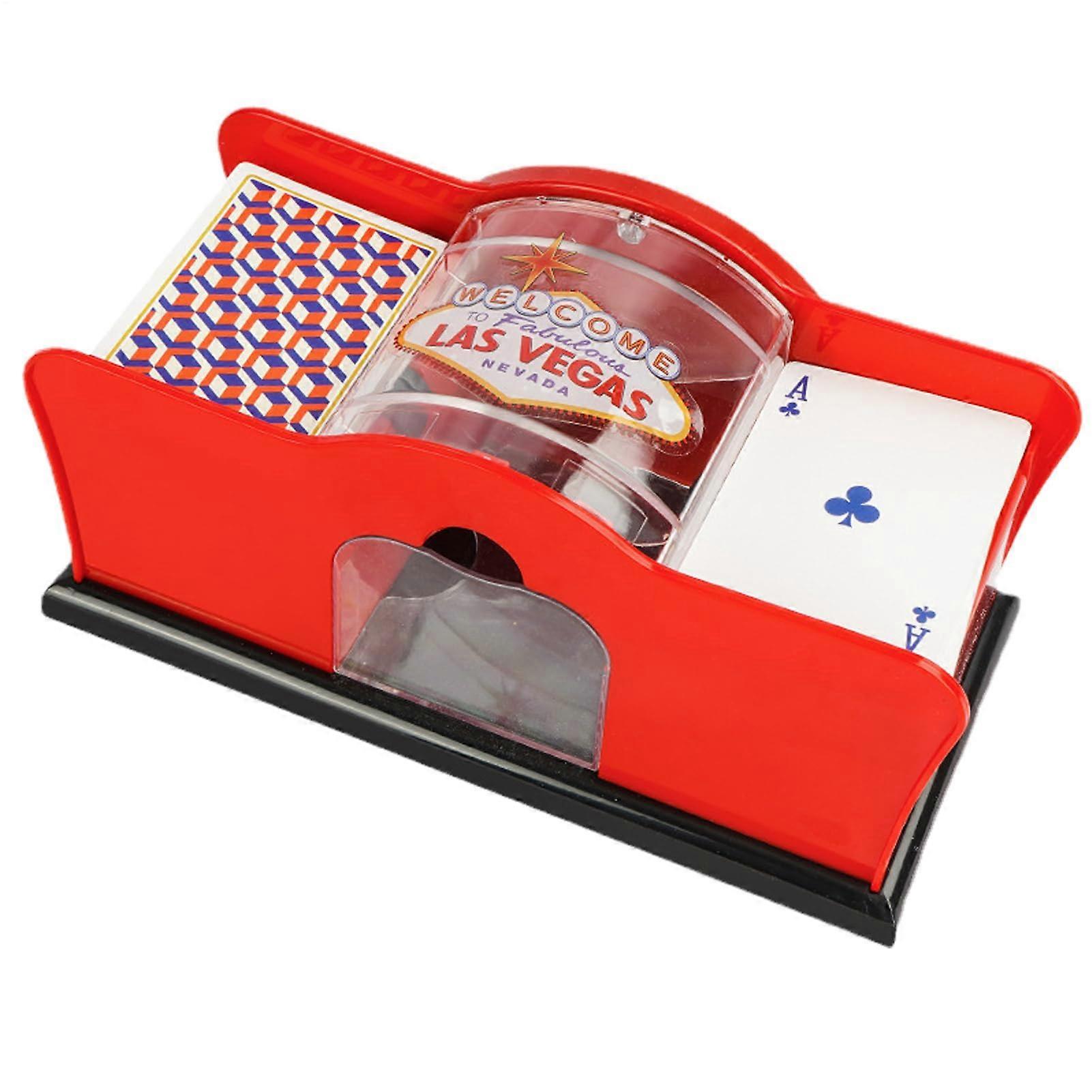 Card Mixing Machine - Hand Crank Shuffleer for Manual Use, Quiet Operation, Battery-Compatible, Red Color