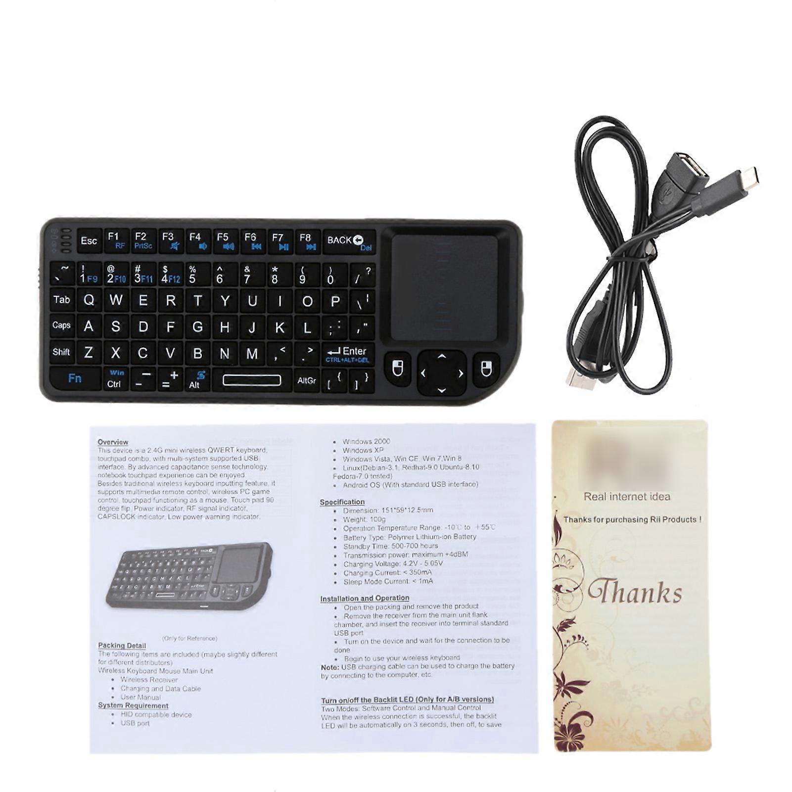 Mini Wireless Keyboard with Touchpad Mouse 2.4G for PC Notebook Smart TV Handheld Compact Black