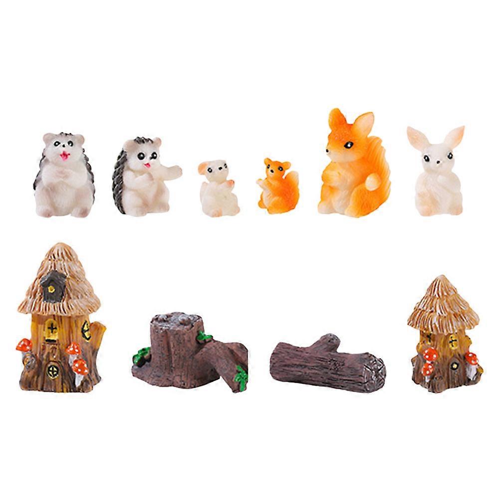 Enchanting Miniature Garden Ensemble with Hedgehog Squirrel Decor and Tree Trunk Pieces