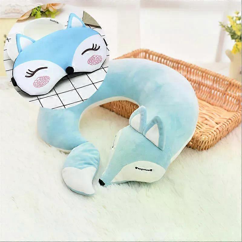 Cute Fox U Shape Neck Pillow Animal Cotton Plush Travel Car Home Pillow Health Care with Eye Mask Nap Animal Pillow Almohada