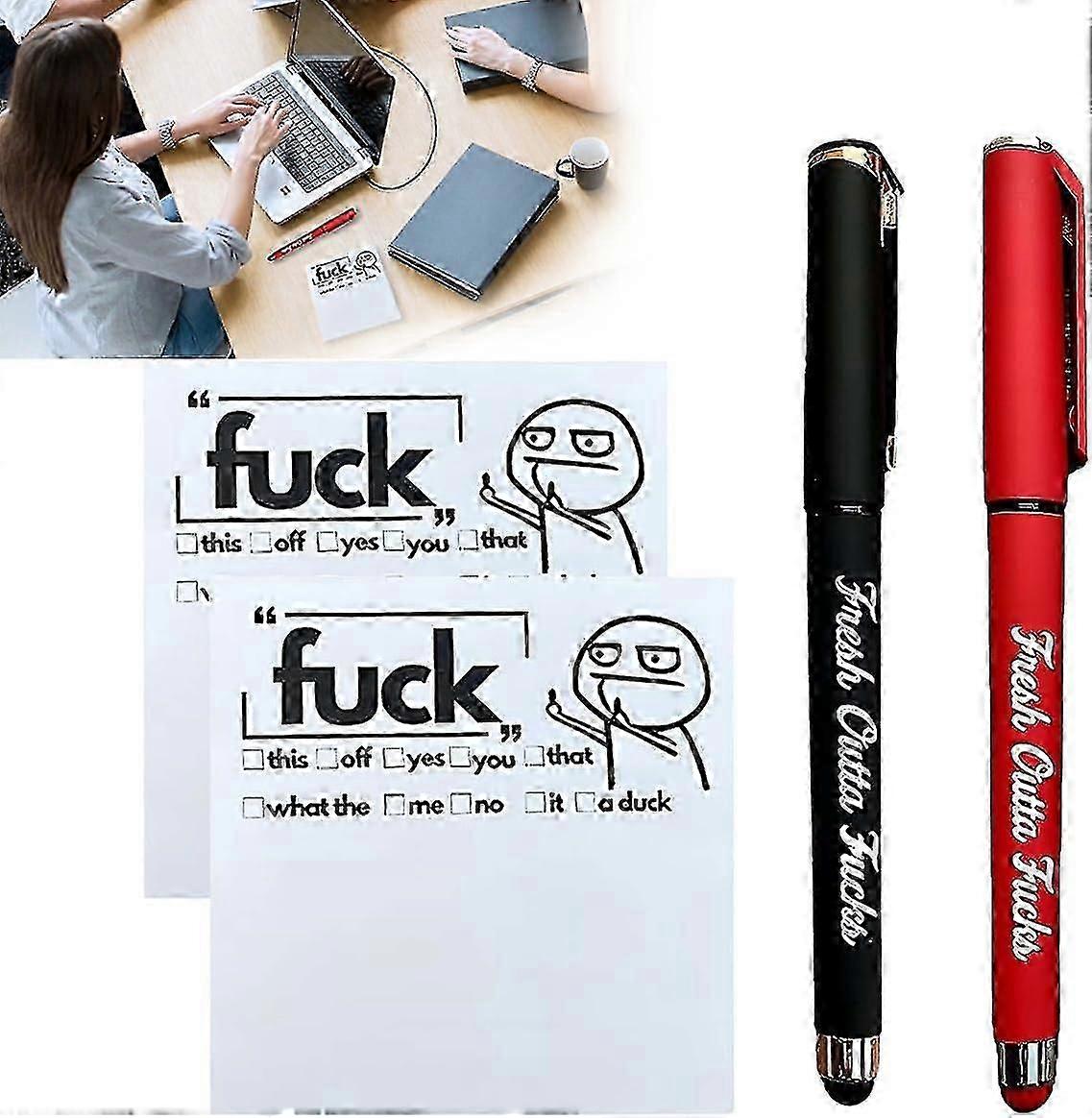 טרי outta fucks פד ועט, פתקים דביקים מצחיקים עט סט, חידוש snarky ציוד משרדי, מתנות לחברים, עמית לעבודה, שחור