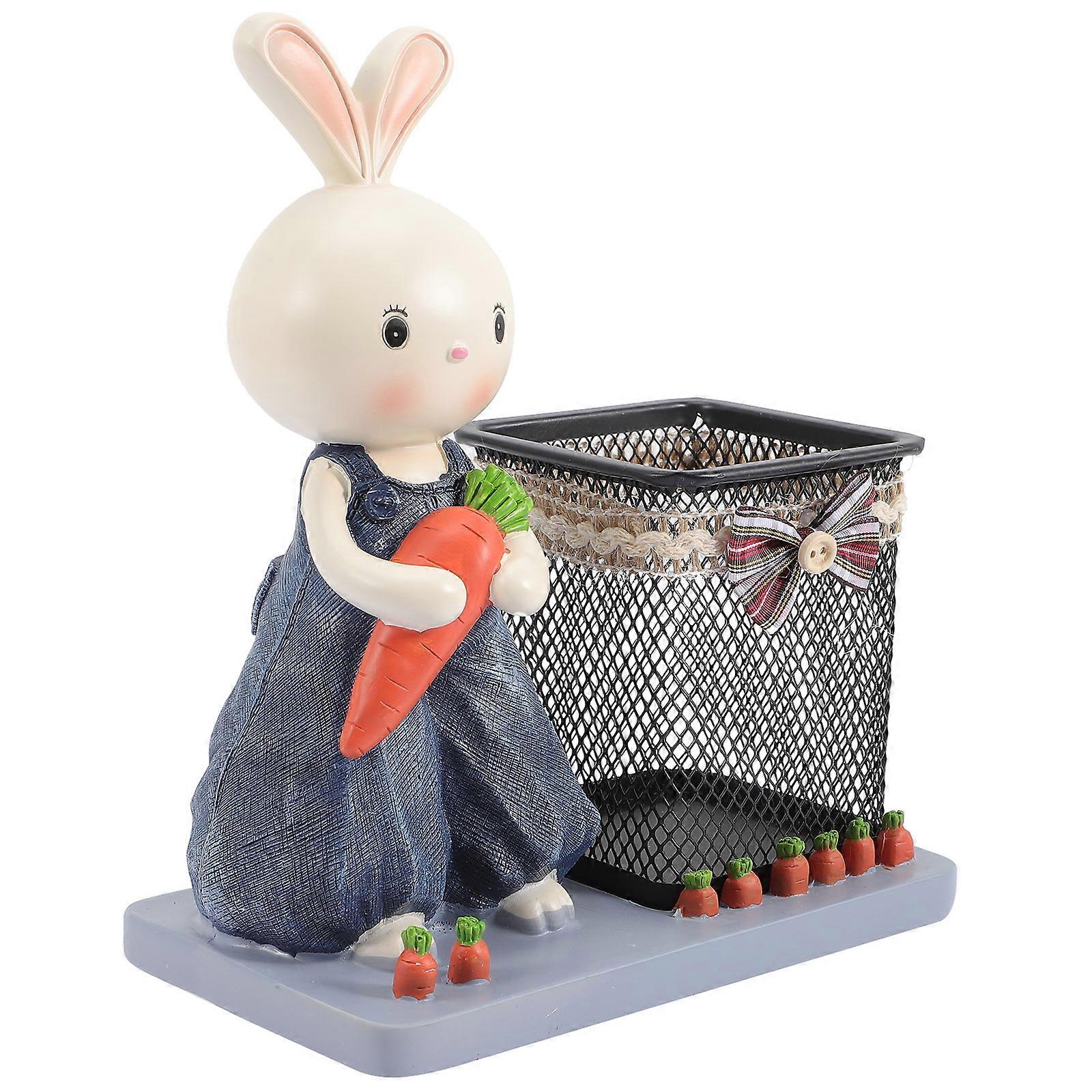 Bunny Shape Decorative Pen Holder Multi-function Organizer Storage Bucket For Home Decor 19.3x16.6cm 1Set