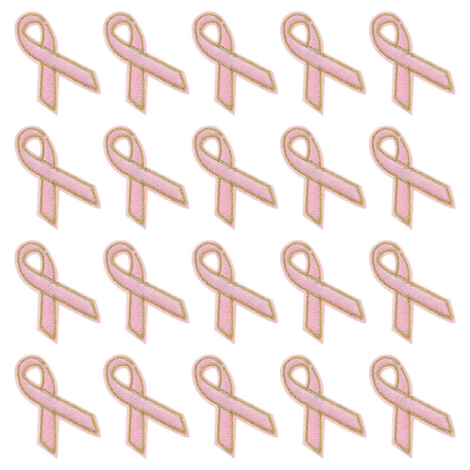 Embroidered Patches Iron On 20Pack Ribbon Cloth Patch For DIY Projects And Awareness Designed For Women In Pink Color
