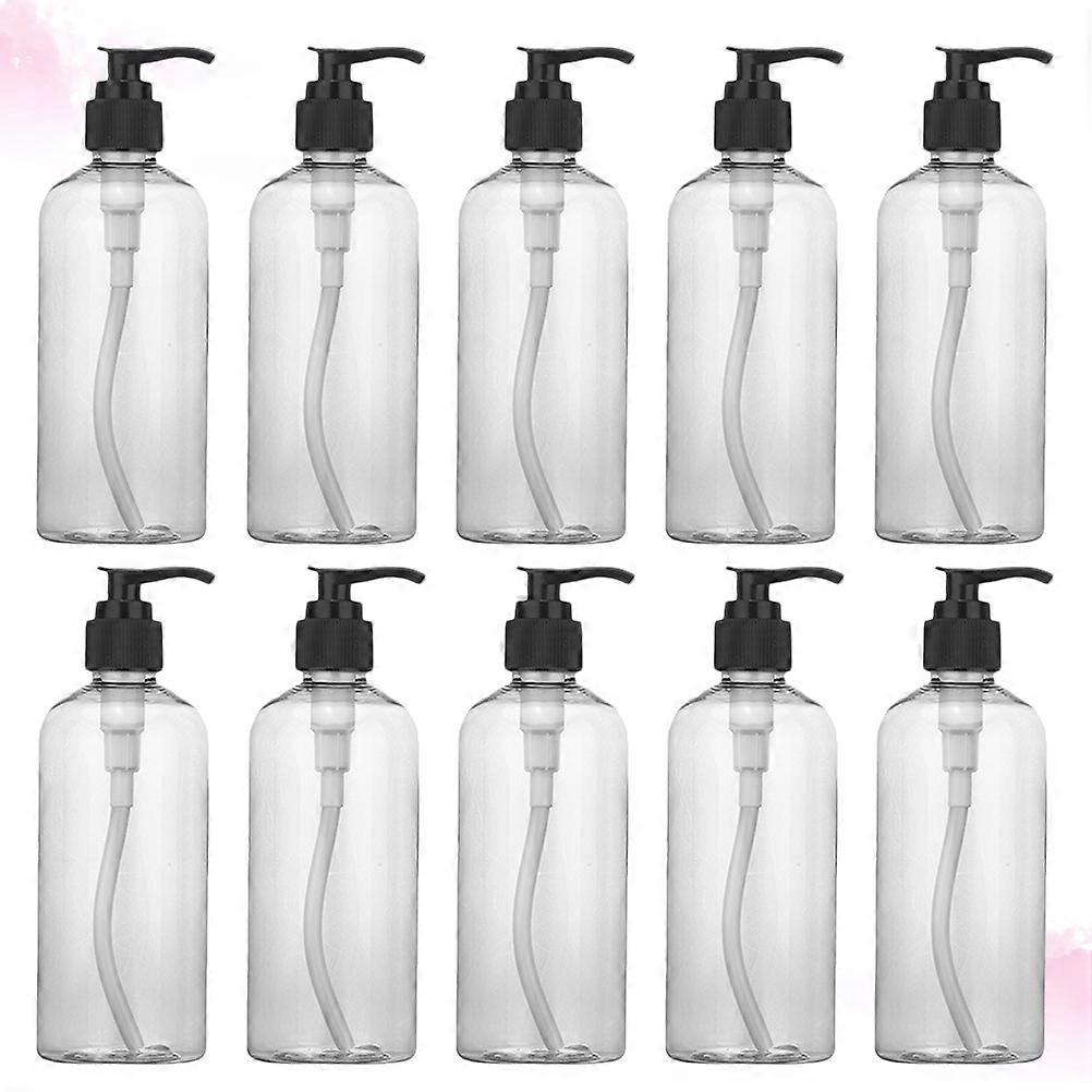 8pcs Refillable Transparent Bottles with Black Press Pumps for Shower Gel, Body Lotion, and Liquid Soap – Portable Subpackaging Containers for Home