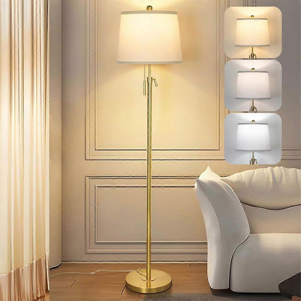 3color dimmable adjustable floor lamp Modern metal with linen shade, corner pullcord switch, E26/E27 socket for the living room or home office.