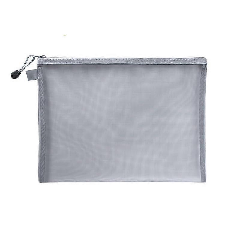 A4 Grey Transparent File Folder, Nylon Mesh Storage Bag with Comfortable Zipper, Student Test Stationery Organizer, School Supplies (Color: A4 Grey)