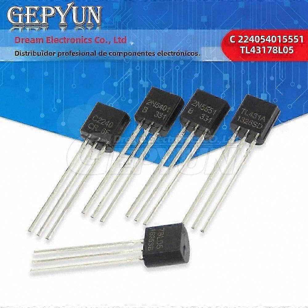 100pcs Mixed Transistors and Voltage Regulators Including 2N5401 2N5551 TL431 78L05 2SA970 2SC2240 2N7000 A970 N7000 SC1845