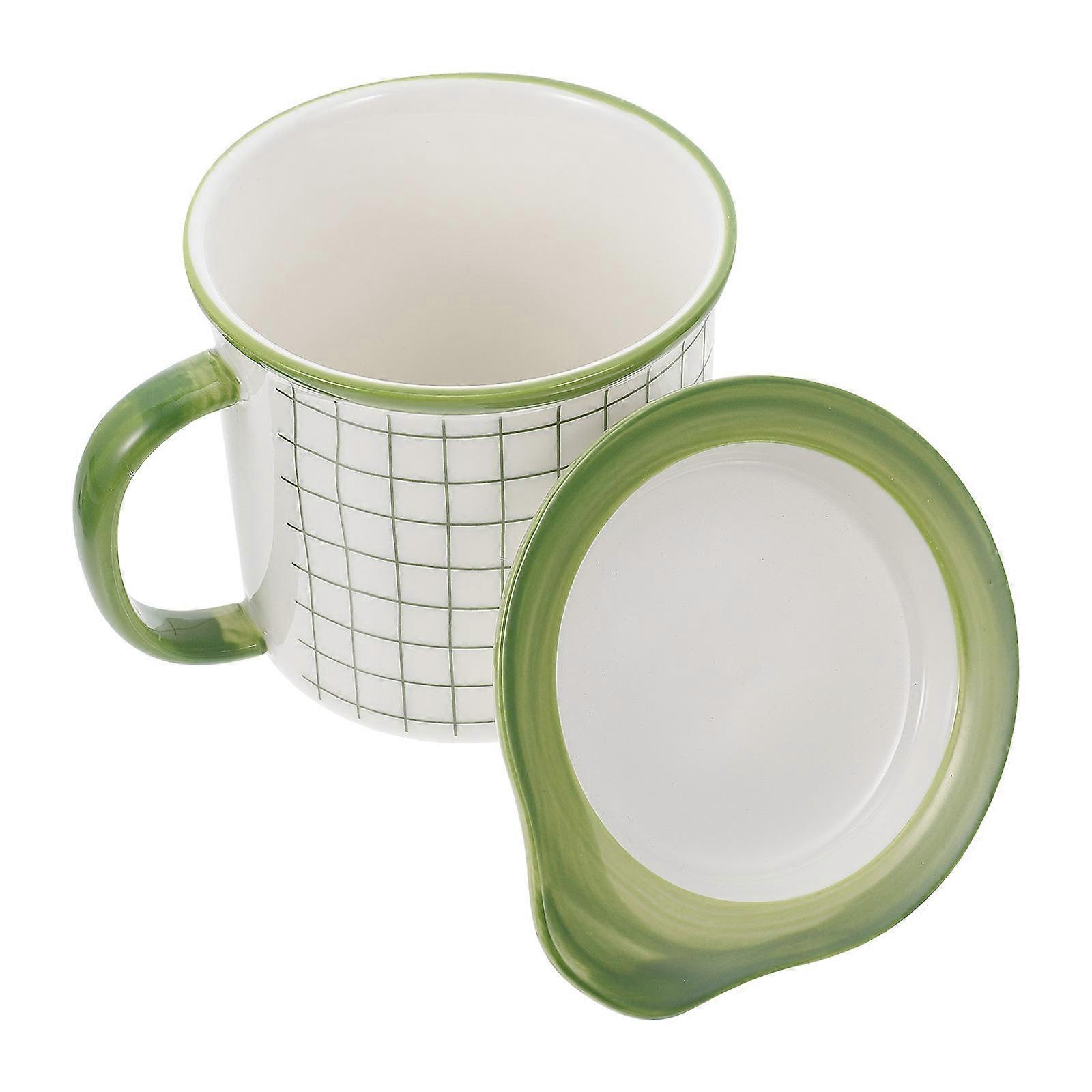 Portable Ceramic Tea Mug Liquid Container for Adults with Lid in Green 1Set