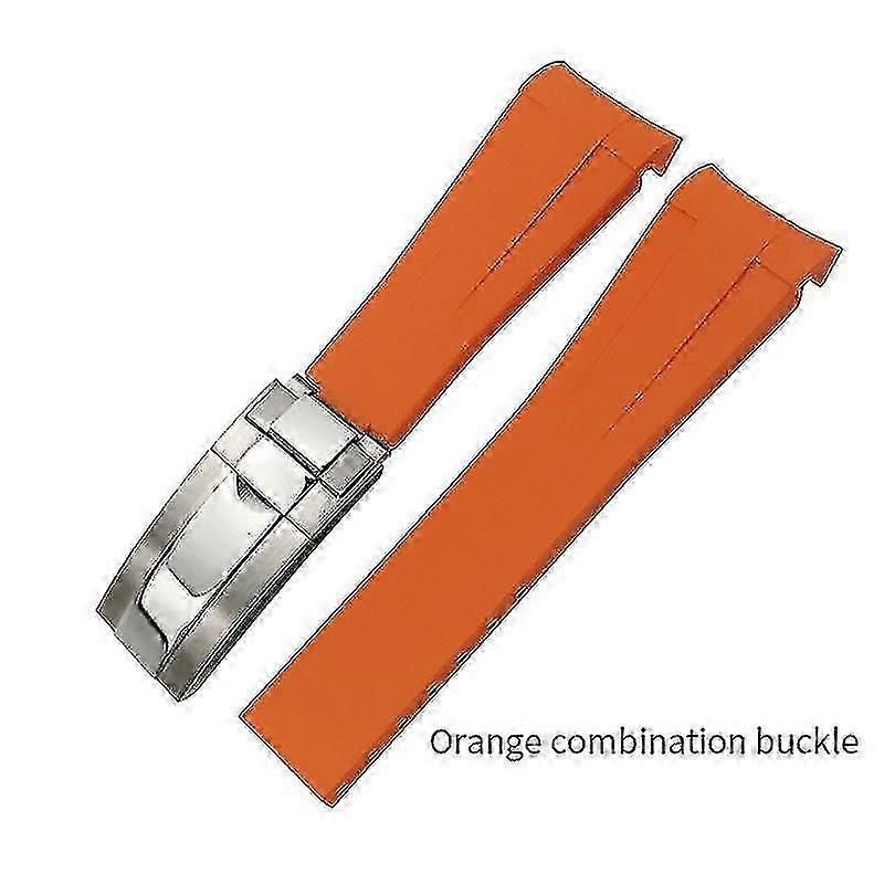 22mm Orange Rubber Strap Compatible with Rolex Daytona Submariner Yacht-Master OYSTERFLEX Silicone Strap Deployment Clasp Bracelet