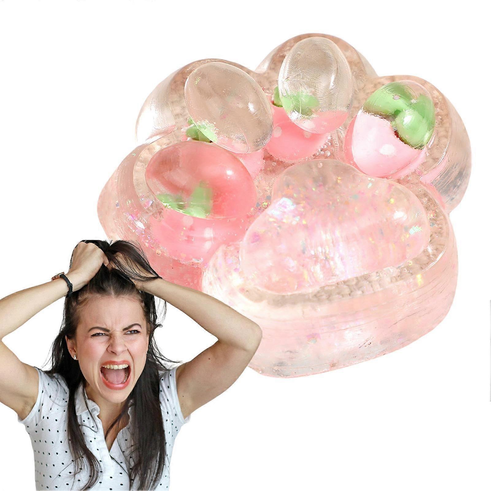 Pack of 2 Cat Paw Squeeze Toy, Soft Pink Sensory Stress Relief Squishy Toys, Anti-Stress Cat Paw Design