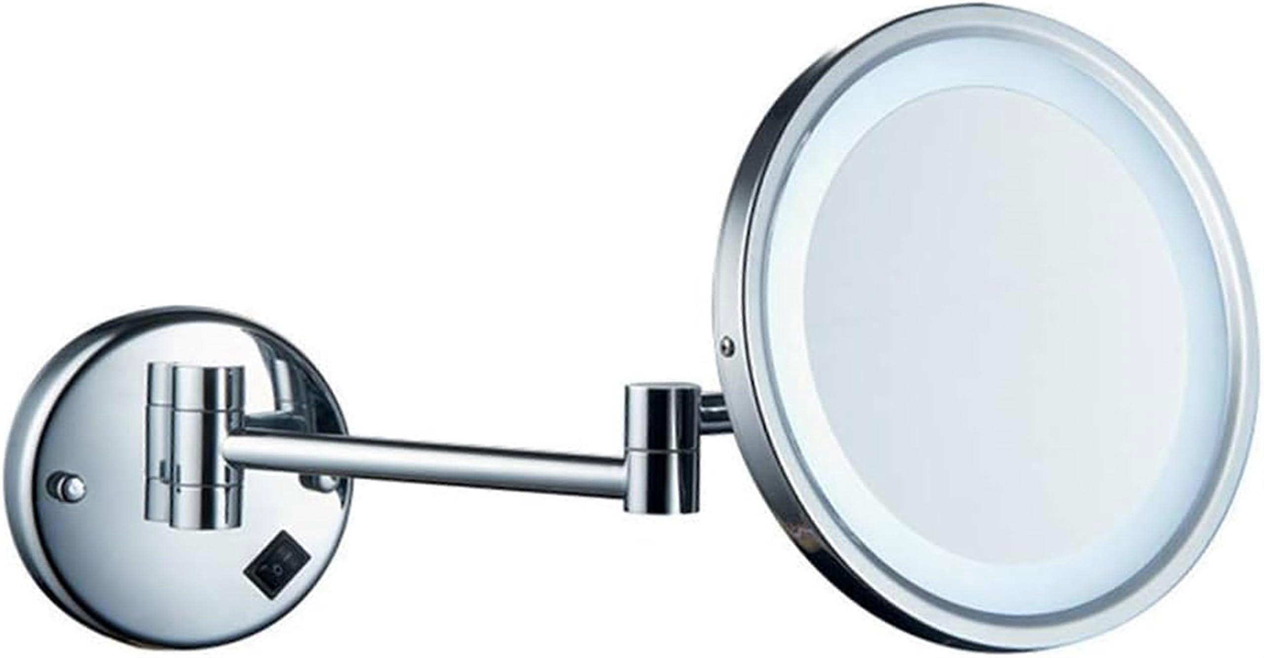 Makeup Mirror Wall-Mounted Retractable Rotating Round 8.5-Inch Silver Single-Sided Vanity Mirror