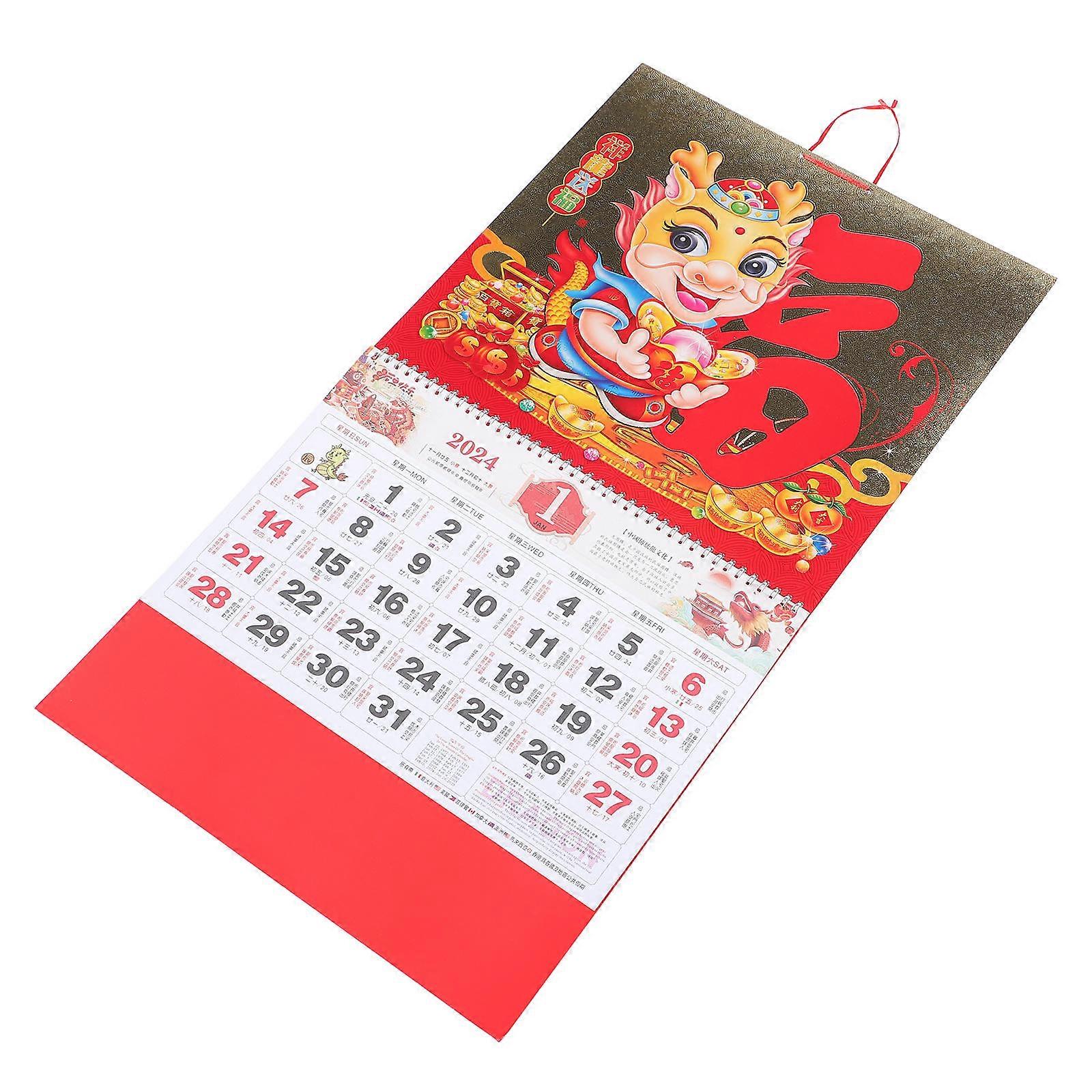 Chinese New Year Calendar Wall Calendar Office Decoration Red Paper Material Display Proper Date 1Set