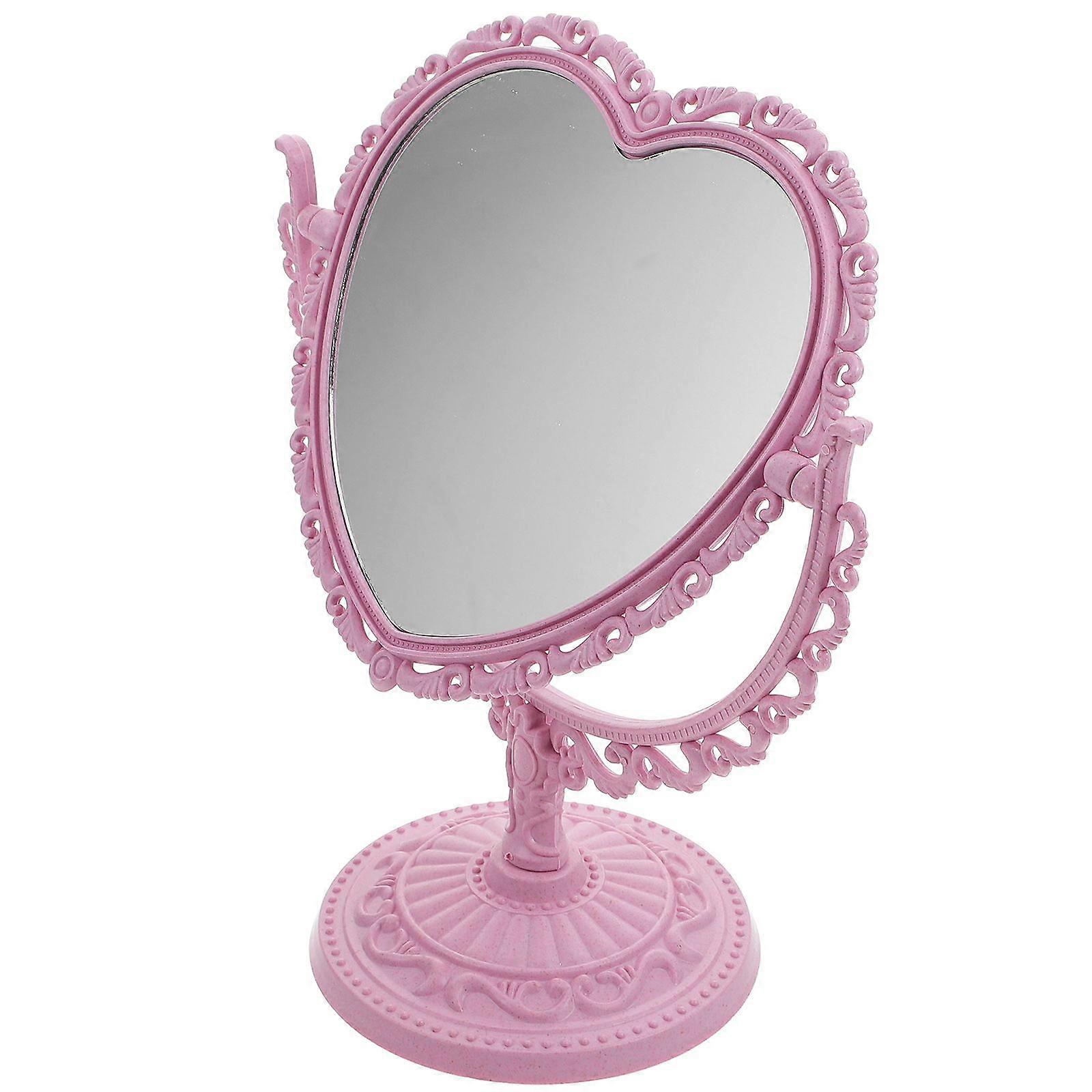 Vintage Desktop Makeup Mirror Creative Heart Shaped Mirror Rotatable Mirror